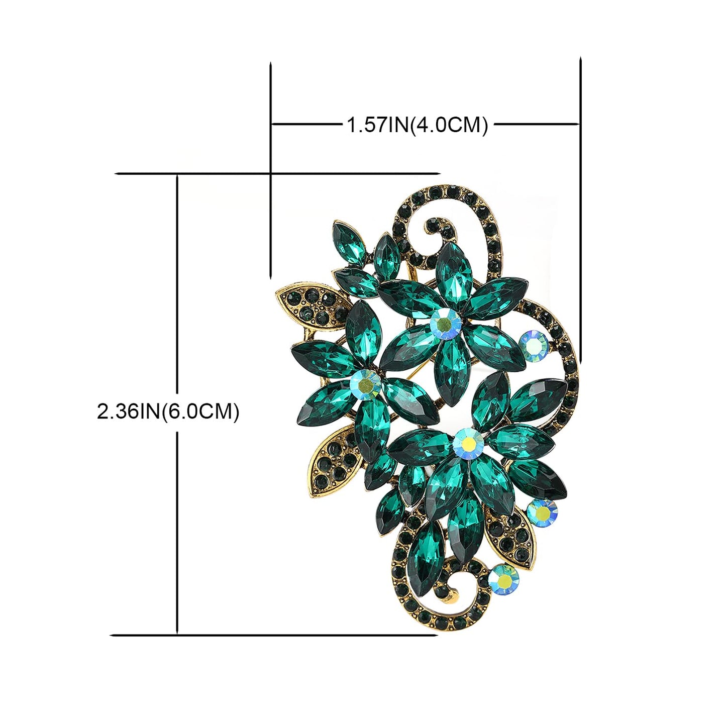 YOQUCOL Vintage Emerald Green Austrian Crystal Rhinestone Flower Shape Brooch Pin For Women