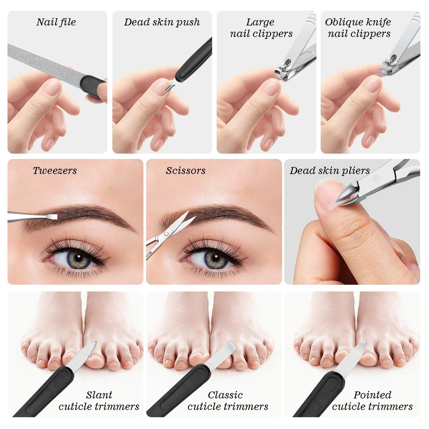 SOPOLISE Manicure Pedicure Set, Nail Clipper Set 10-Piece Set Professional Manicure Kit Nail Kit with Portable Black Leather Case Gift for Men Boyfriend Parent