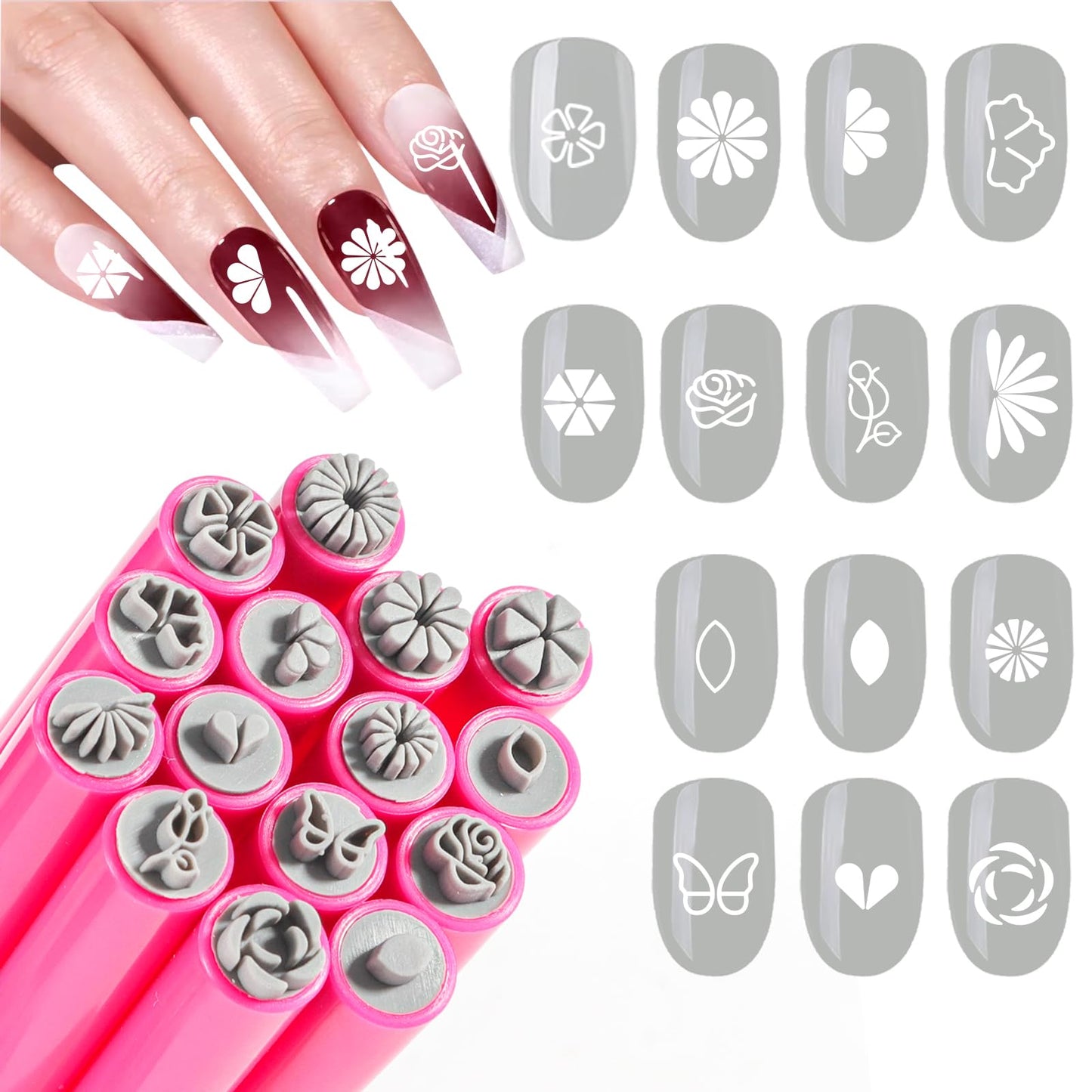 JERCLITY 15 Pieces Nail Art Stamp Pen Set Flower Leaf Butterfly Patterns Nail Art Stamps Pen Nail Design Tools for Women Girls（KT01）