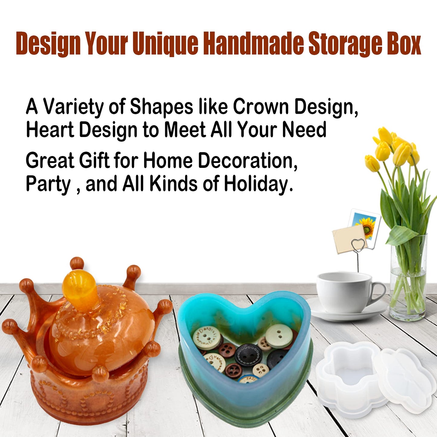 EuTengHao Resin Molds 43Pcs Silicone Molds for Resin, Epoxy Crown Shape Mold Heart Shape Mold with Mica Powder for Storage Box Jewelry Trinket Container DIY Resin Casting Crafts