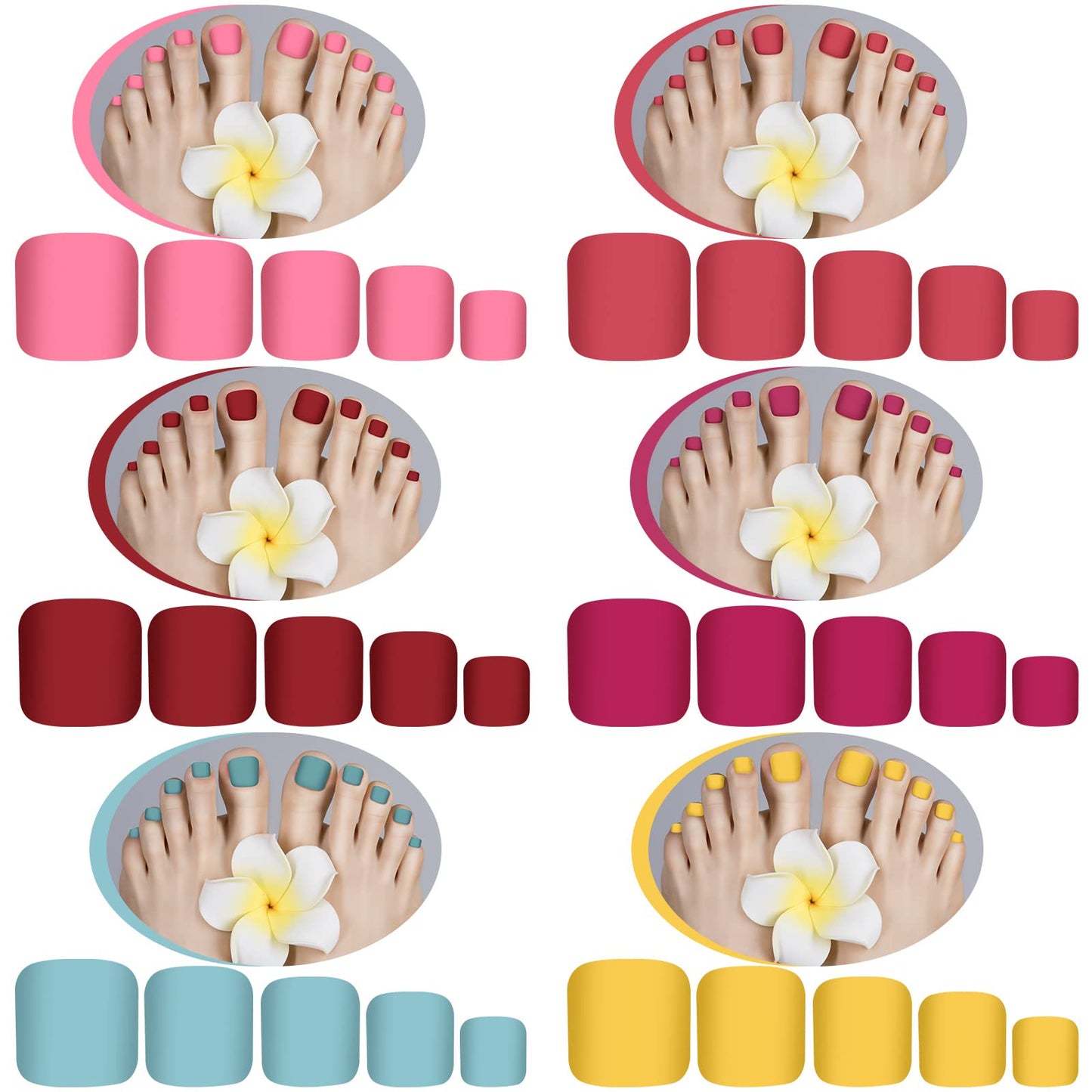 Maitys 336 Pieces 12 Sets Toenail Press on Fake Toe Nails Short Square False Glue on Solid Color Full Cover Press Nails Matte Fake Toenails for Women(Cute Colors)