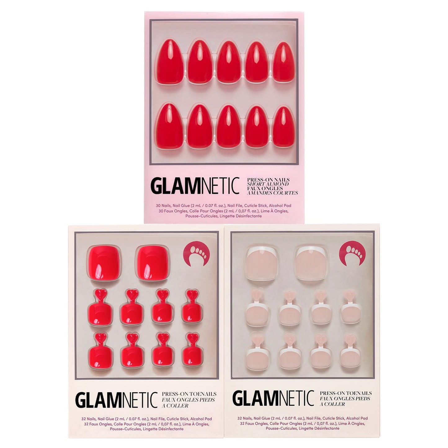 Glamnetic Press-On Nails Bundle - Azure Blue, Hailey & Fairy Dust | Bright Blue Round Fake Nails | Glazed Almond False Nails | Short Oval Beige-Pink Nails with a Metallic Finish