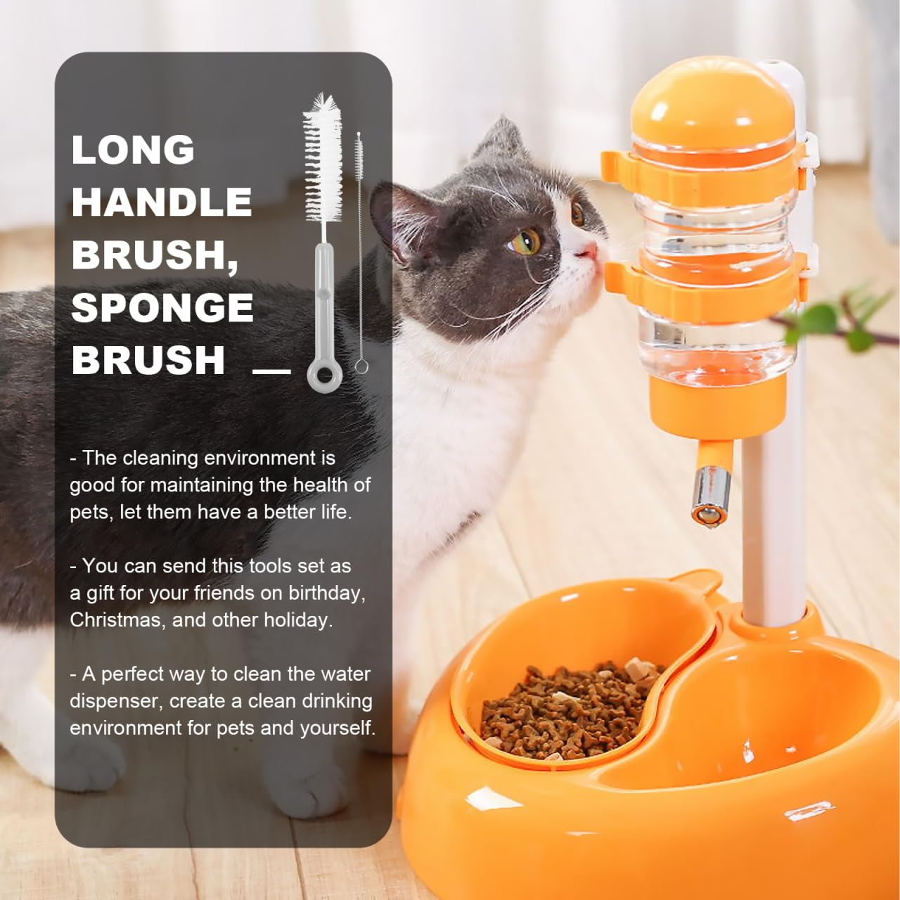 ERINGOGO 1Set Pet Feeder Water Fountain Cleaning Set Tools with Long Handle Brushes for Efficient Daily Care for Dog Cat Owners Gray