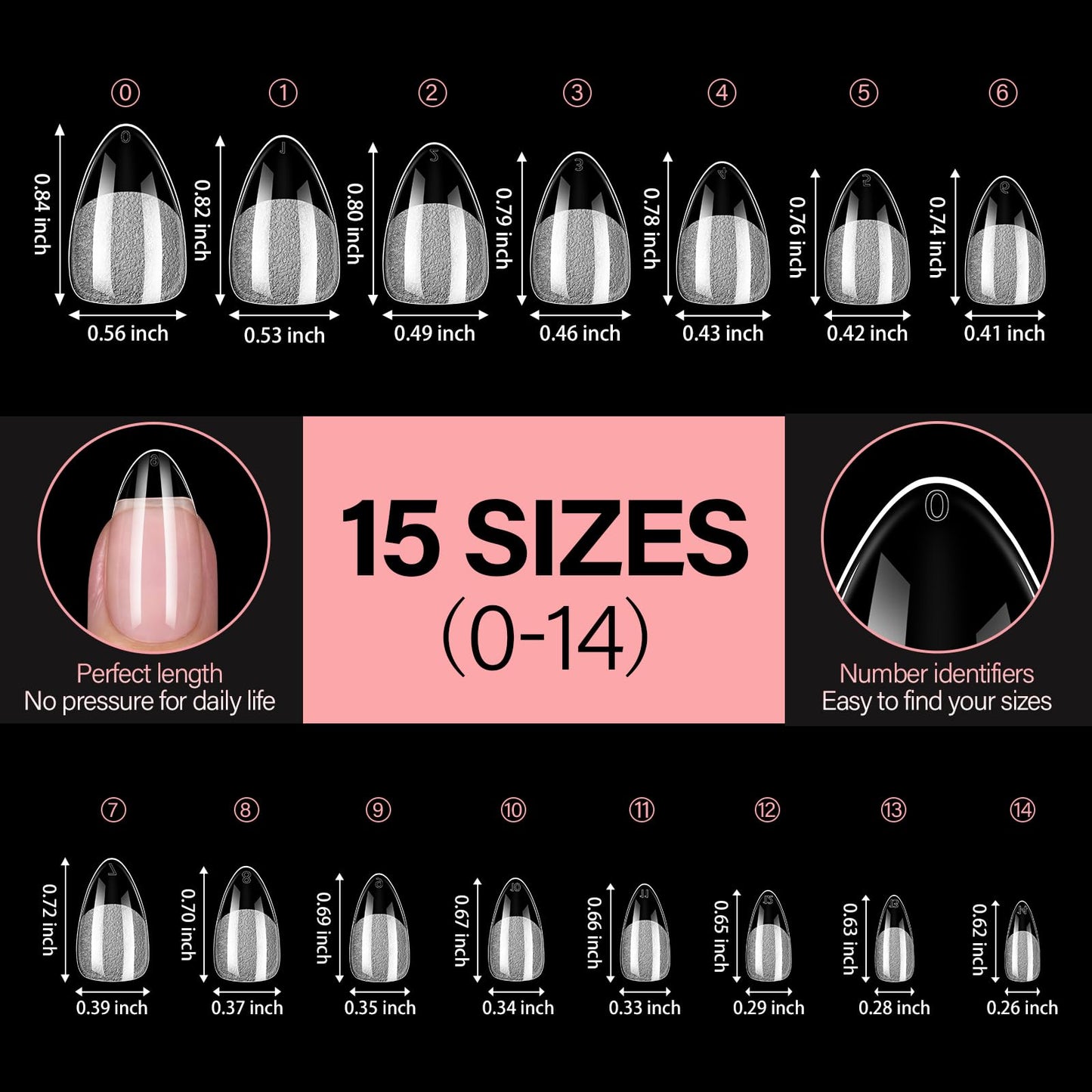 AILLSA Short Almond Nail Tips - 15 Sizes 240pcs Half Matte False Nail Tips Pre-shaped Short Nails Tips, Full Cover Clear Press on Gelly Tips for Home Salon Daily Nail Art with Storage Box