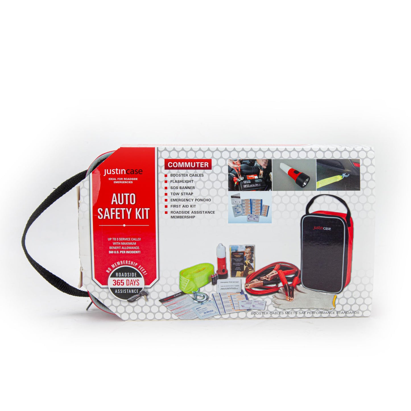 Justin Case Commuter Portable Roadside Emergency Car Kit with Heavy-Duty Jumper Cables & 365-Day Roadside Assistance
