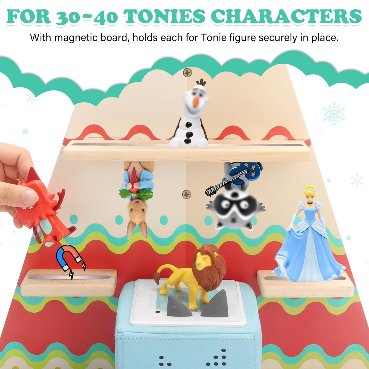 RZYLKA Tent for Tonies Box 1/2 Tonies Figures Organizer Storage Shelf Wall Mounted, Magnetic Display Collection 30~40 Characters Floating Shelves Storage Player