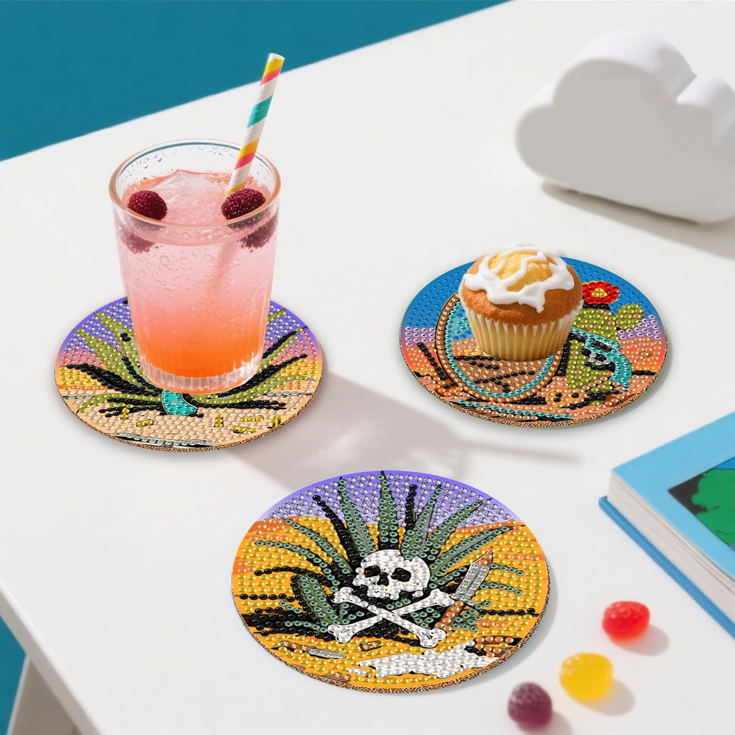 DOTZSO 8 Pcs Desert Diamond Art Coaster Kits with Holder,Diamond Painting Coasters for Adults Beginners,Home Decor Abstract,Fun Gifts for Women