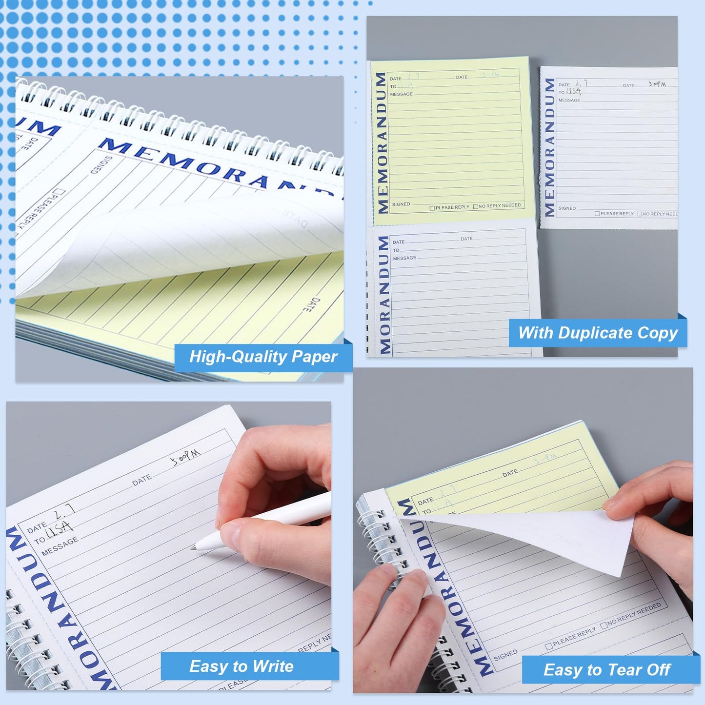 Eaasty 3 Pack Memorandum Book Carbon Copy Notebook Carbonless Two-part Duplicate Memorandum Forms Book Tear off Phone Message Pads for Office School Home