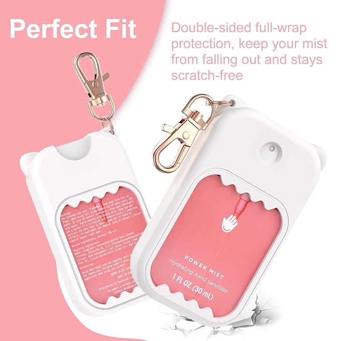 Hand Sanitizer Spray Case for Touchland Silicone Touchland Case Keychain Cute Hand Sanitizer Spray Holder Compatible with Touchland Power Mist Gentle Mist Glow Mist, White