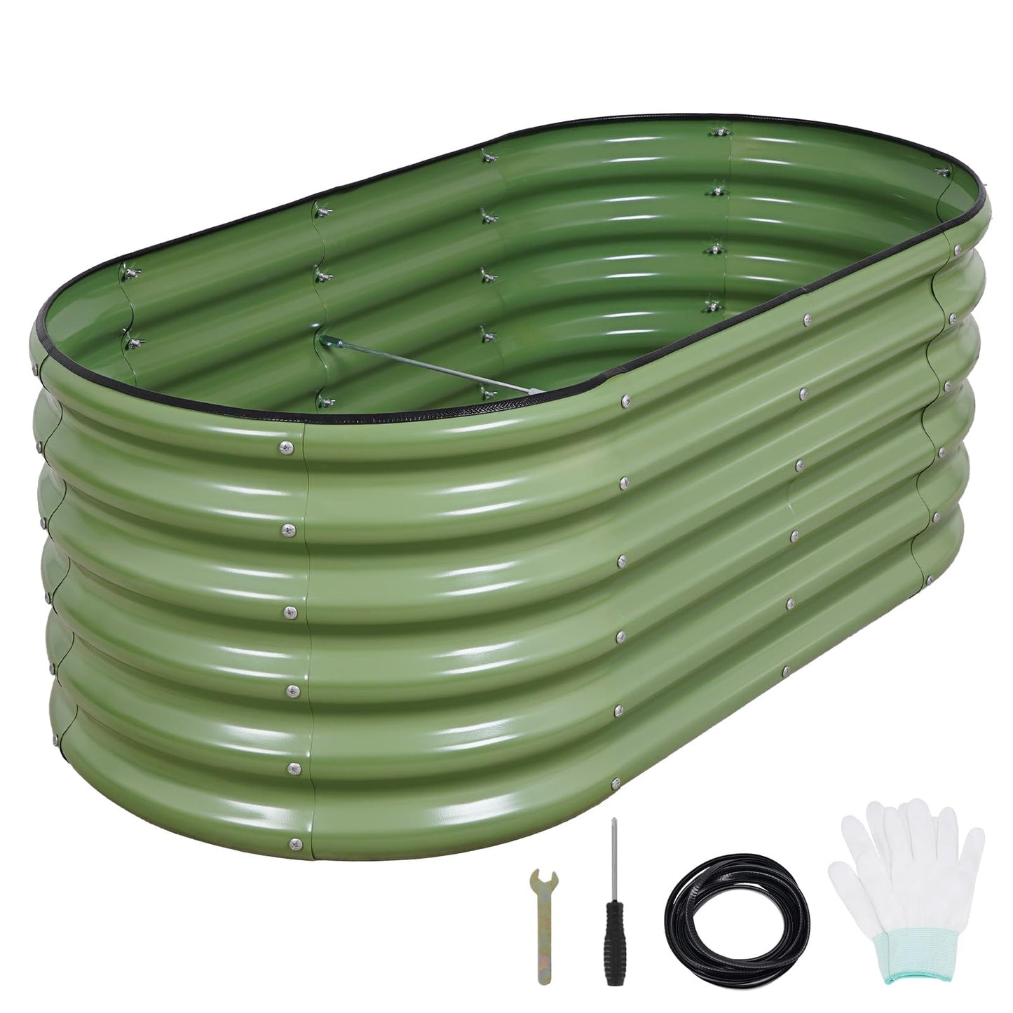 1MORE Galvanized Raised Garden Bed- Planter Garden Boxes Outdoor, Raised Beds for Gardening, 4x2x1.4ft Metal Garden Bed Kit for Vegetables Flower, Planter Raised Bed with Protective Tape & Tools.Green