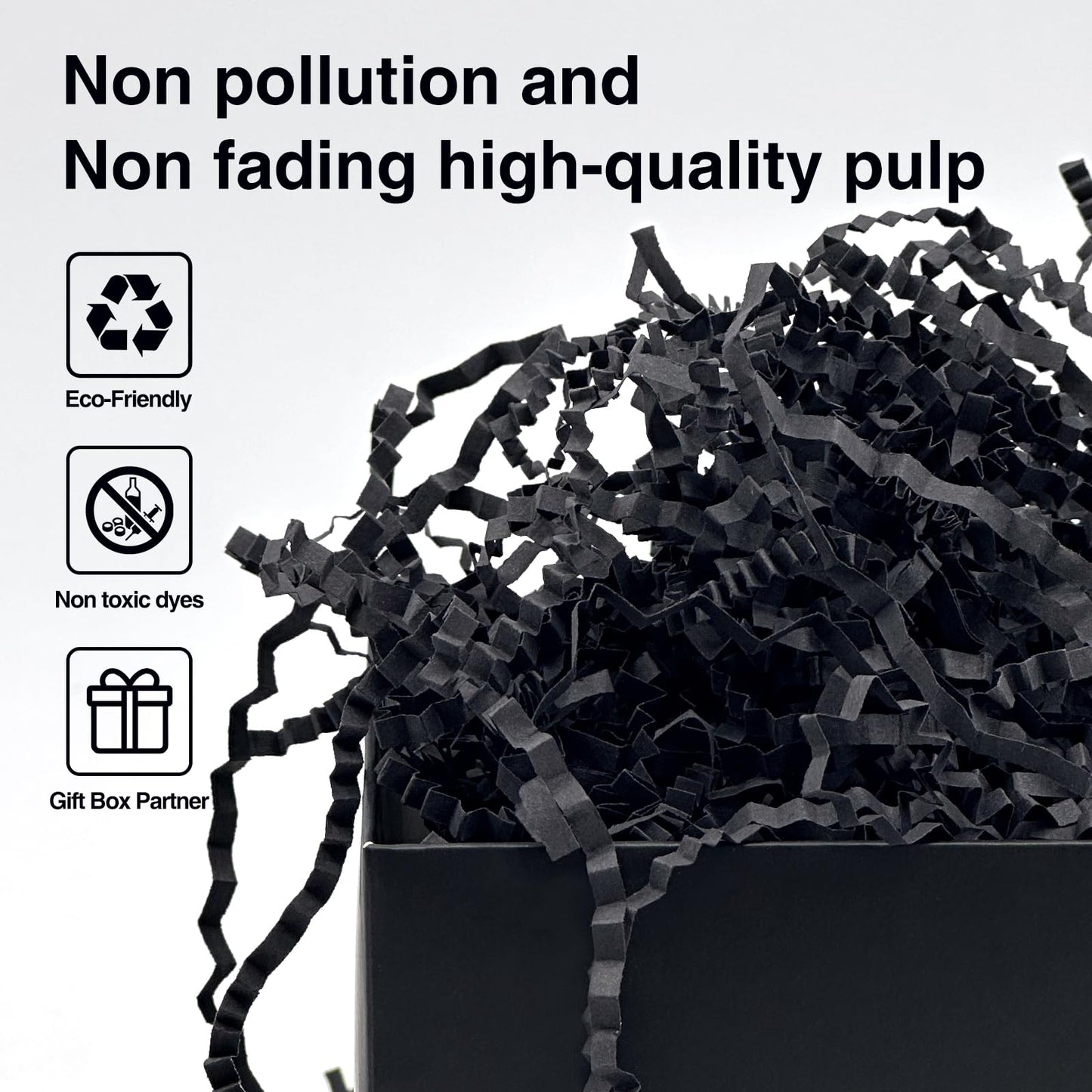 1LB Crinkle Cut Paper Shred Filler for Gift Box Bag and Basket On Holidays (Black)