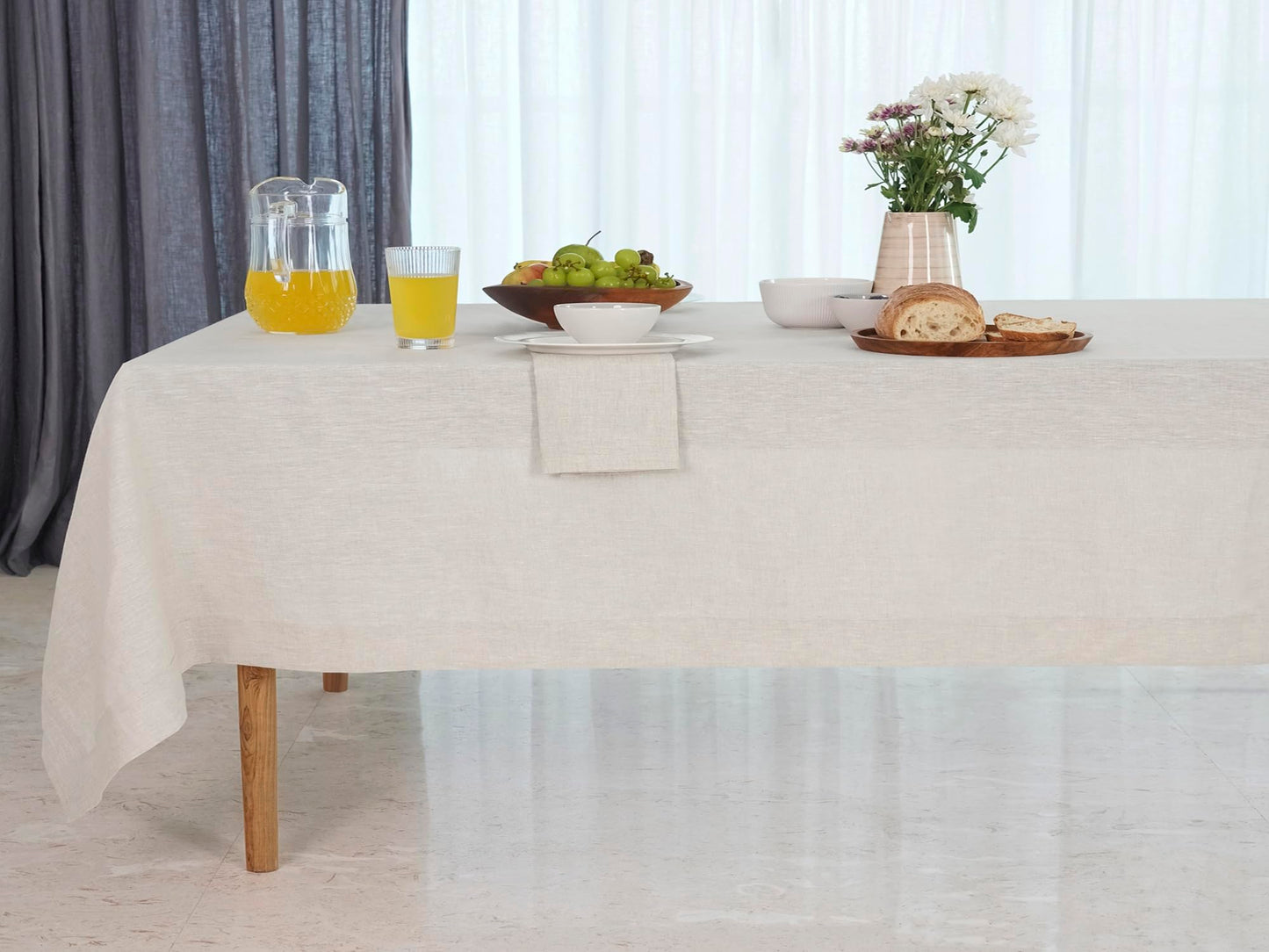 D'Moksha Homes Light Natural Linen Tablecloth 60 x 84 Inch - 100% Pure Linen Table Cloth for Rectangle Tables - Machine Washable Cloth Tablecloth for Mothers Day, Spring
