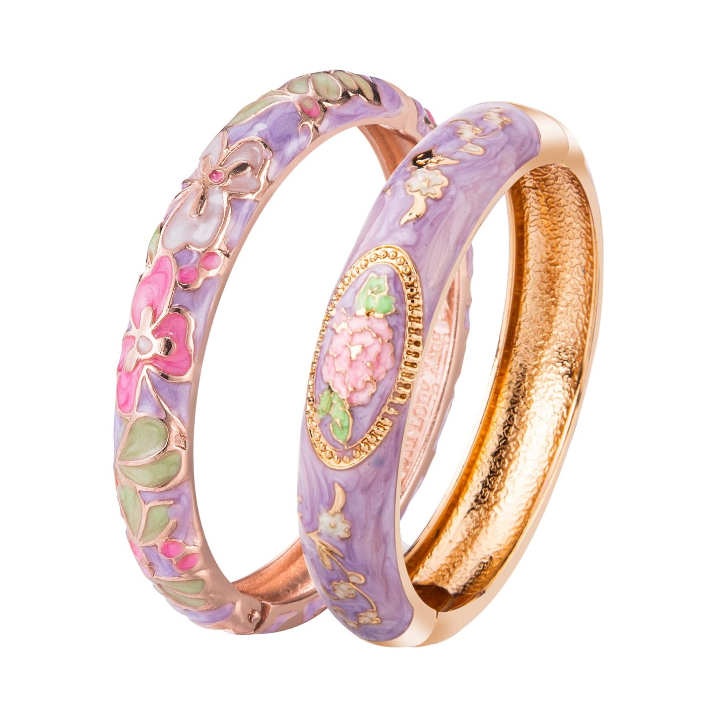 UJOY Colors Handcraft Jewelry Cloisonne Bracelet Enamel Floral Spring Hinged Womens Bangles Gifts Box 55C58-55A100 Purple
