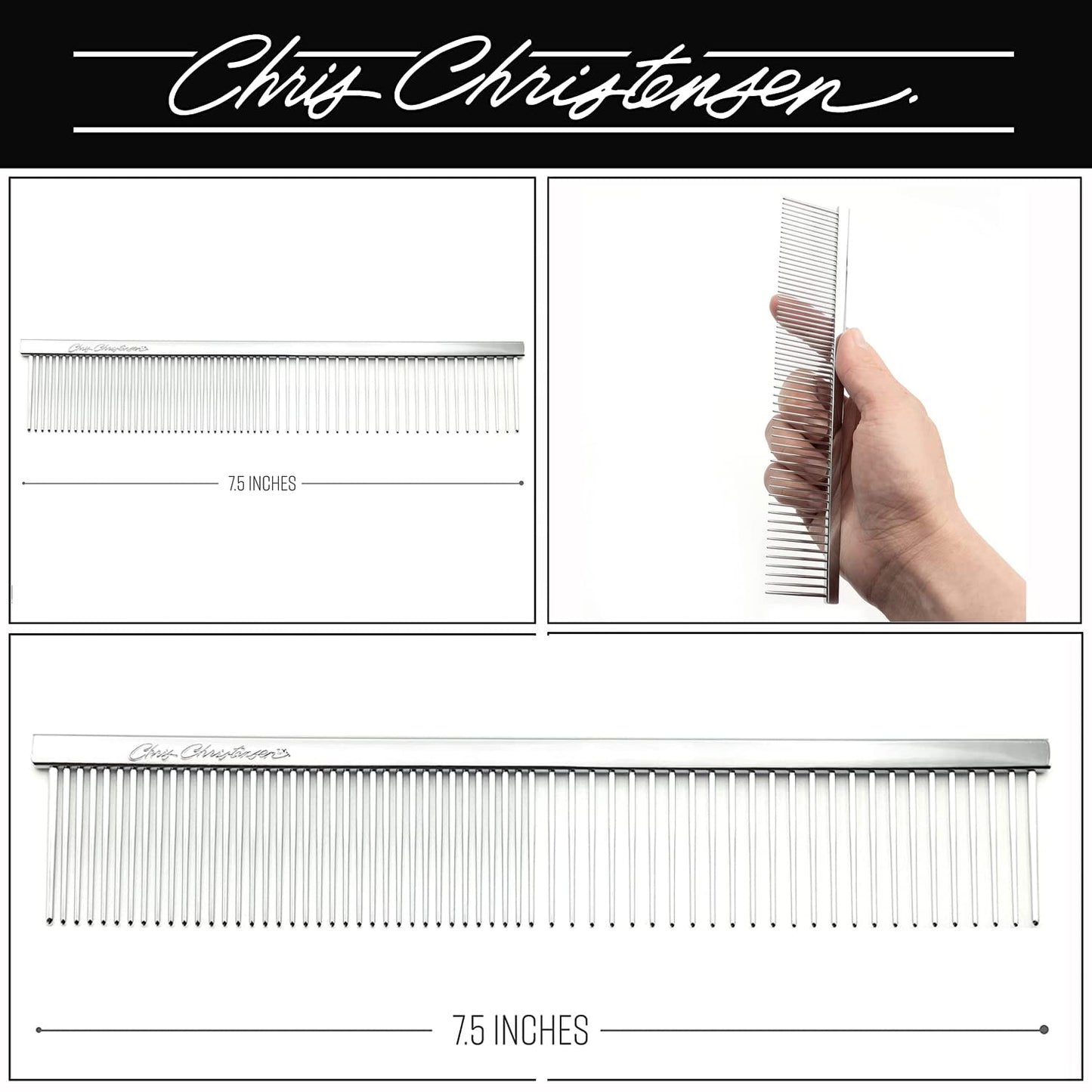 Chris Christensen Brush & Comb Bundle - Big K Slicker, 000 7.5 in Greyhound Style Fine/Coarse Comb, 27mm Original Series - Groom Like a Professional, Made in USA