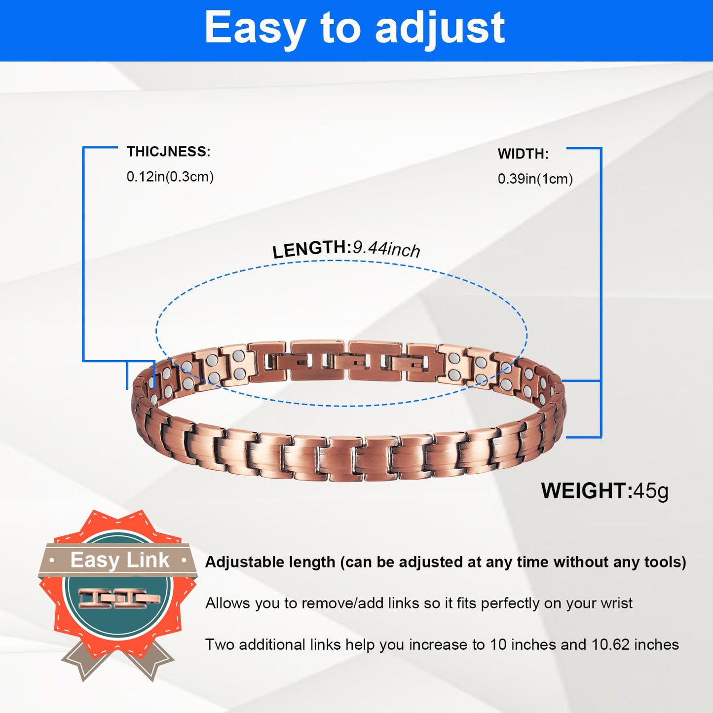 EnerMagiX Copper Anklet Bracelet for Women, 99% Pure Copper Adjustable Double Row Magnets Anklet, Copper Jewelry Gift (0001W)