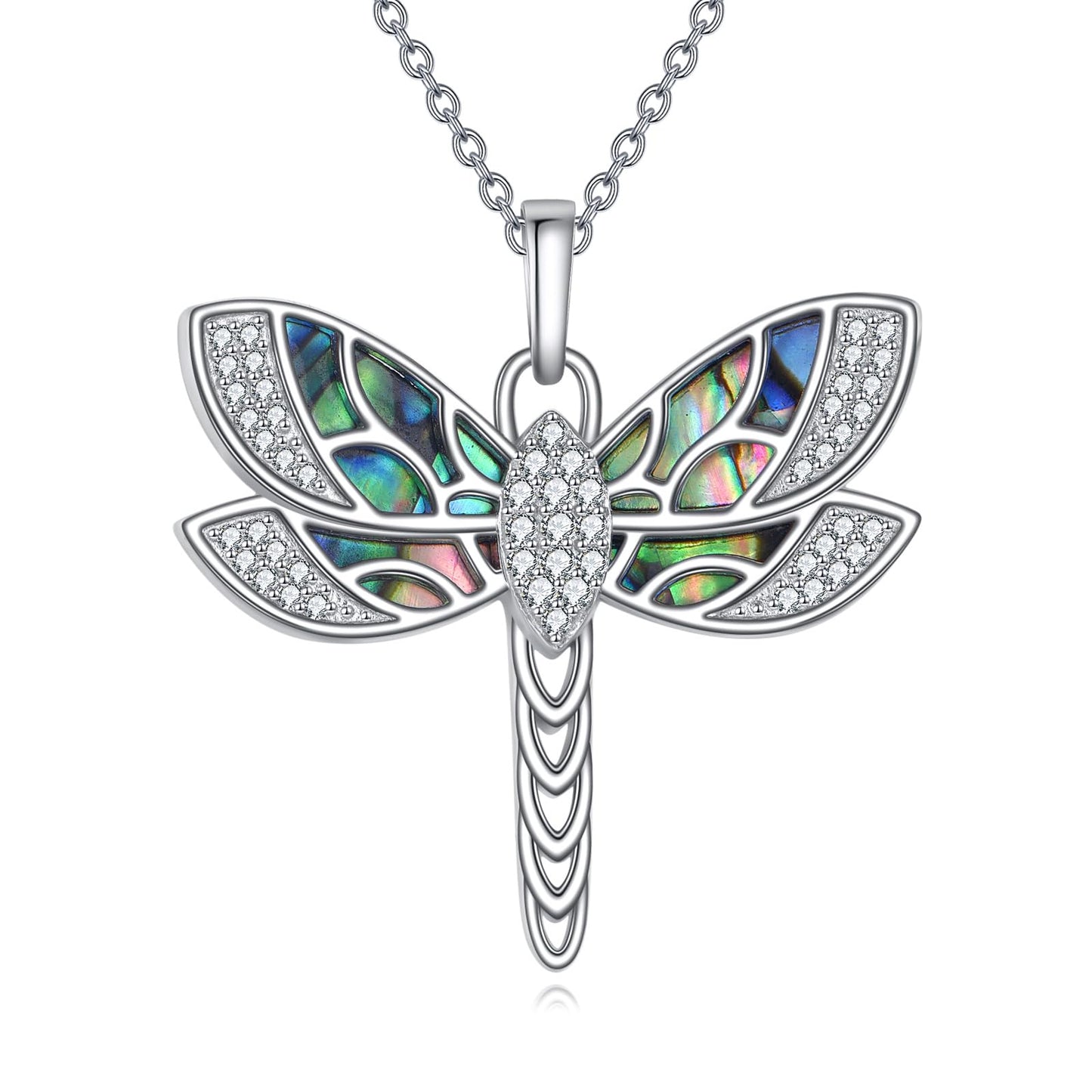 KQF Dragonfly Necklace 925 Sterling Silver Filigree Dragonfly Pendant Abalone Shell Jewelry Gift for Women Mom Daughter