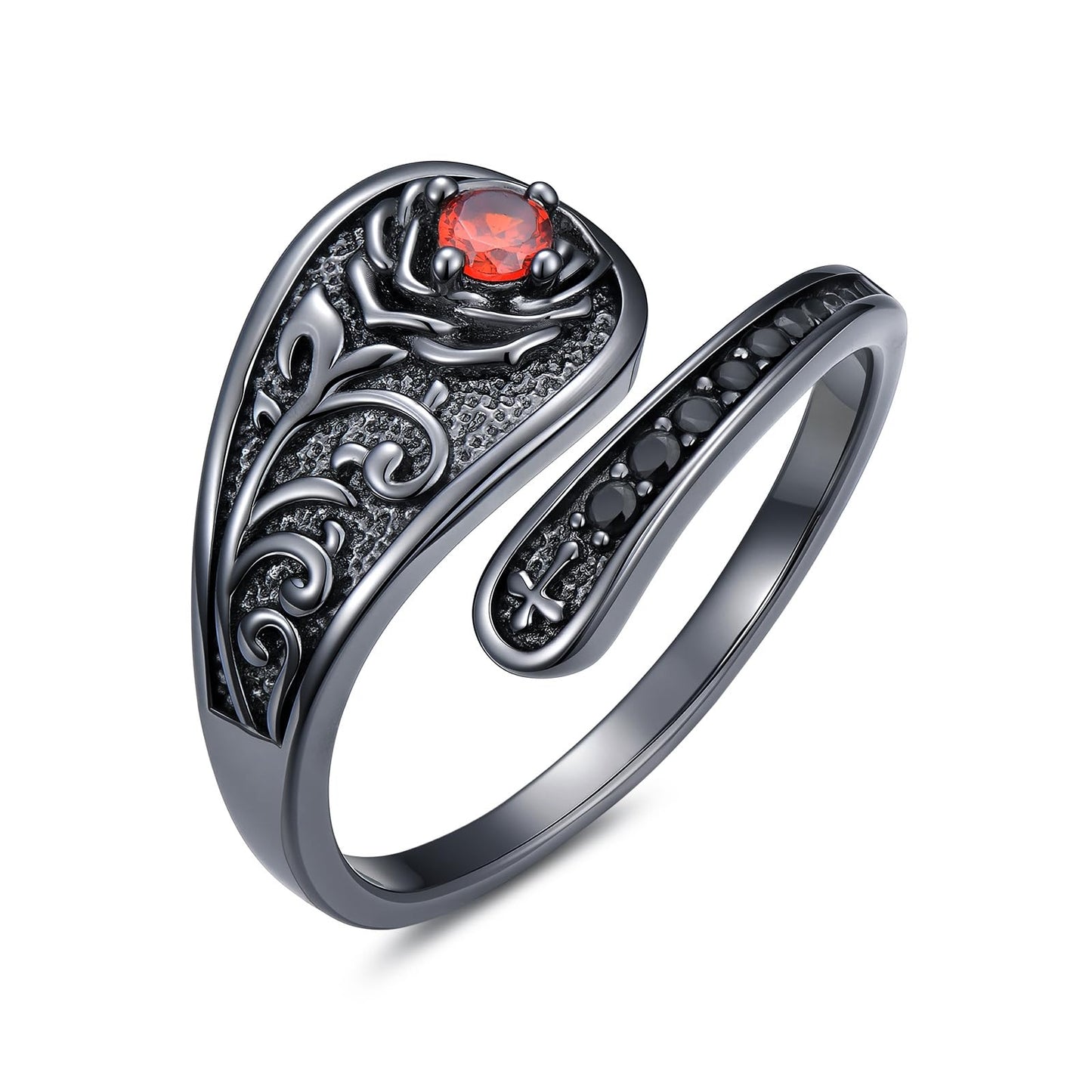Midari Black Rose Cross Spoon Rings for Women 925 Sterling Silver Adjustable Cross Gothic Thumb Open Ring Gothic Ruby Jewelry Halloween Gifts for Women