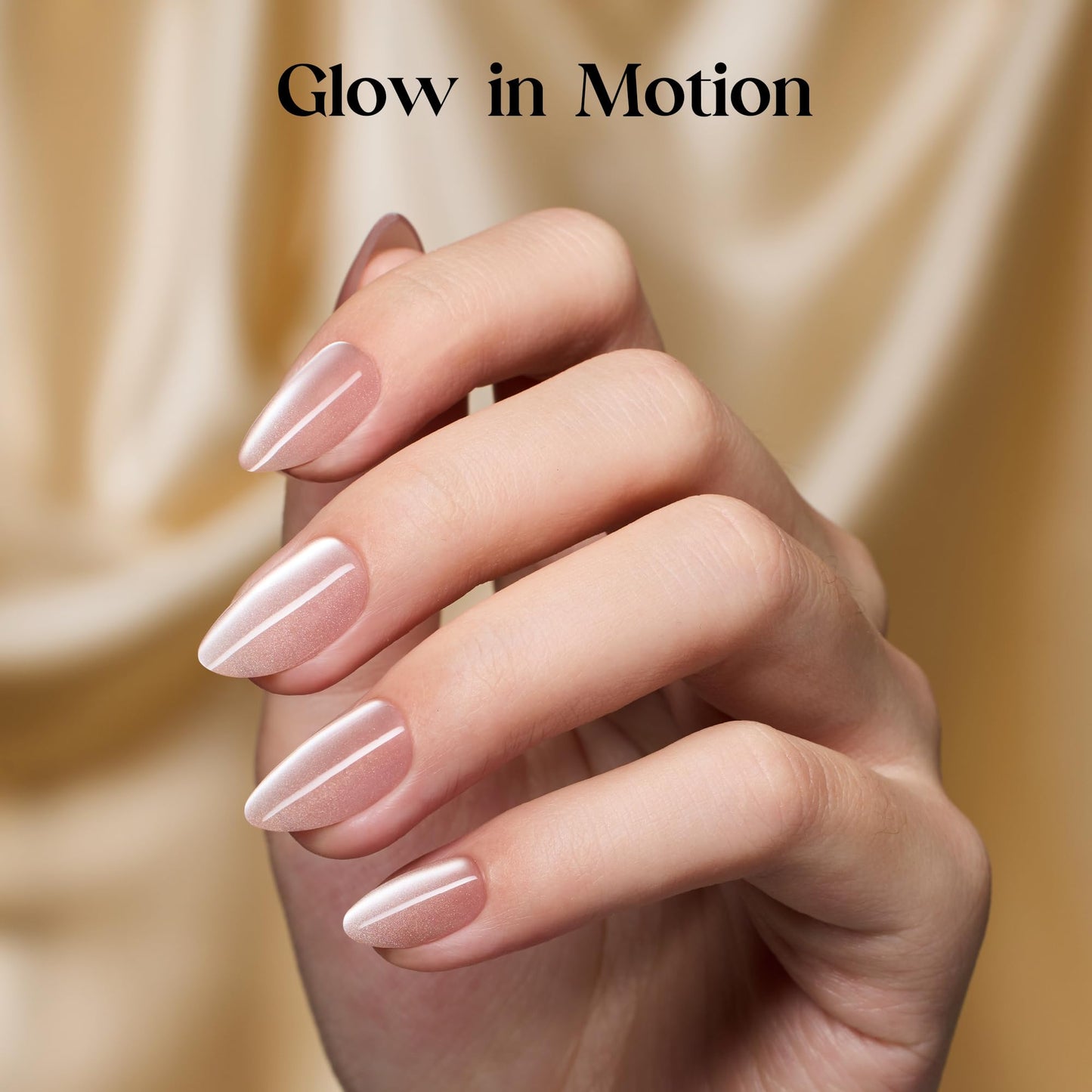 Beetles Motion Glow Cat Eye Press On, Short Almond Press On Nails Kit, 32pcs 16 Sizes, Girls Stick On Nails with Adhesive Tabs & Fast-Dry Nail Glue, Salon-Ready Gift for Women Mist Glow