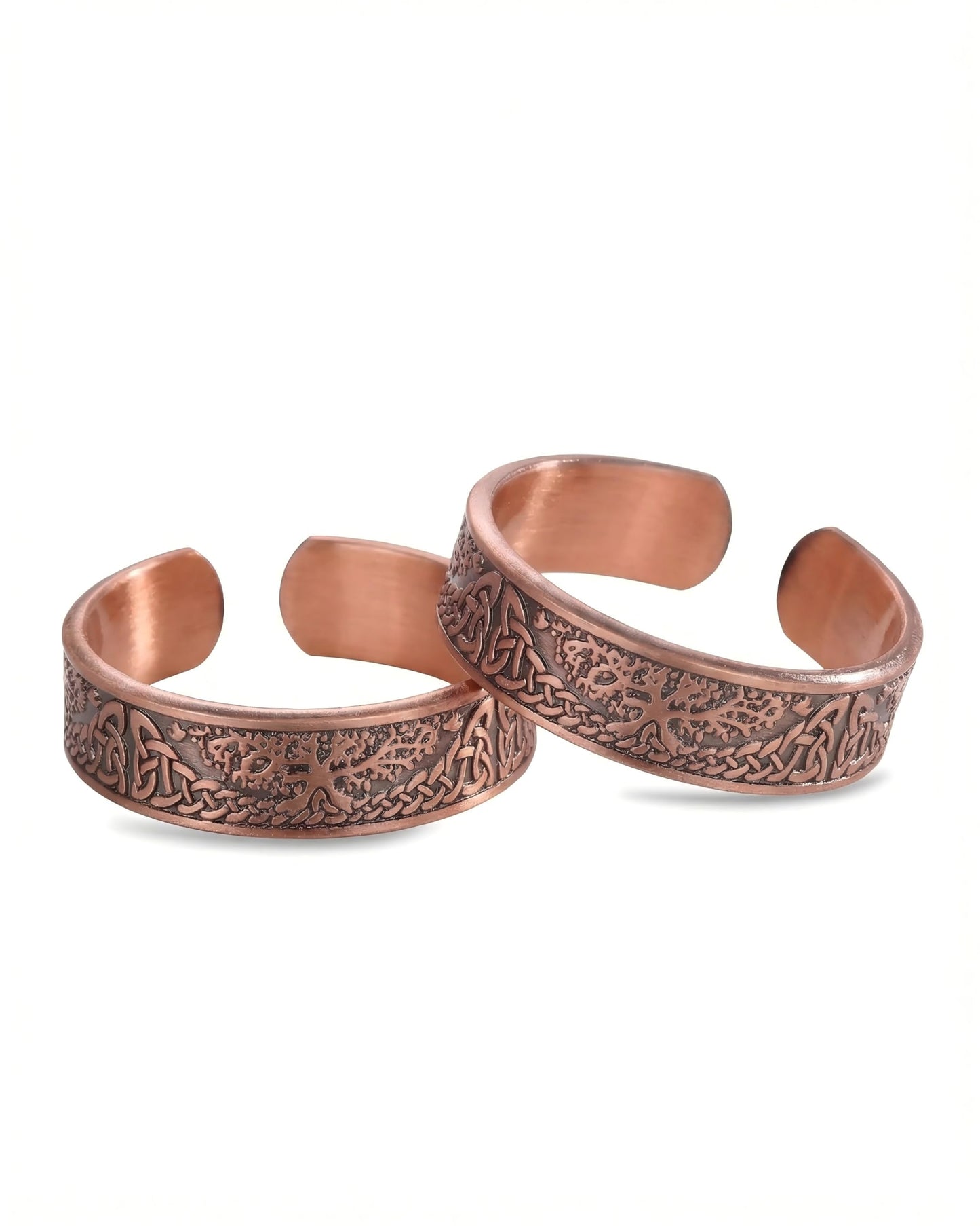 Fashtour 100% Pure Copper Rings for Women & Men (Two-Pack) — Solid Raw Copper — Uncoated Handmade Adjustable Open-End Tibetan Style Rings (Tree of Life)