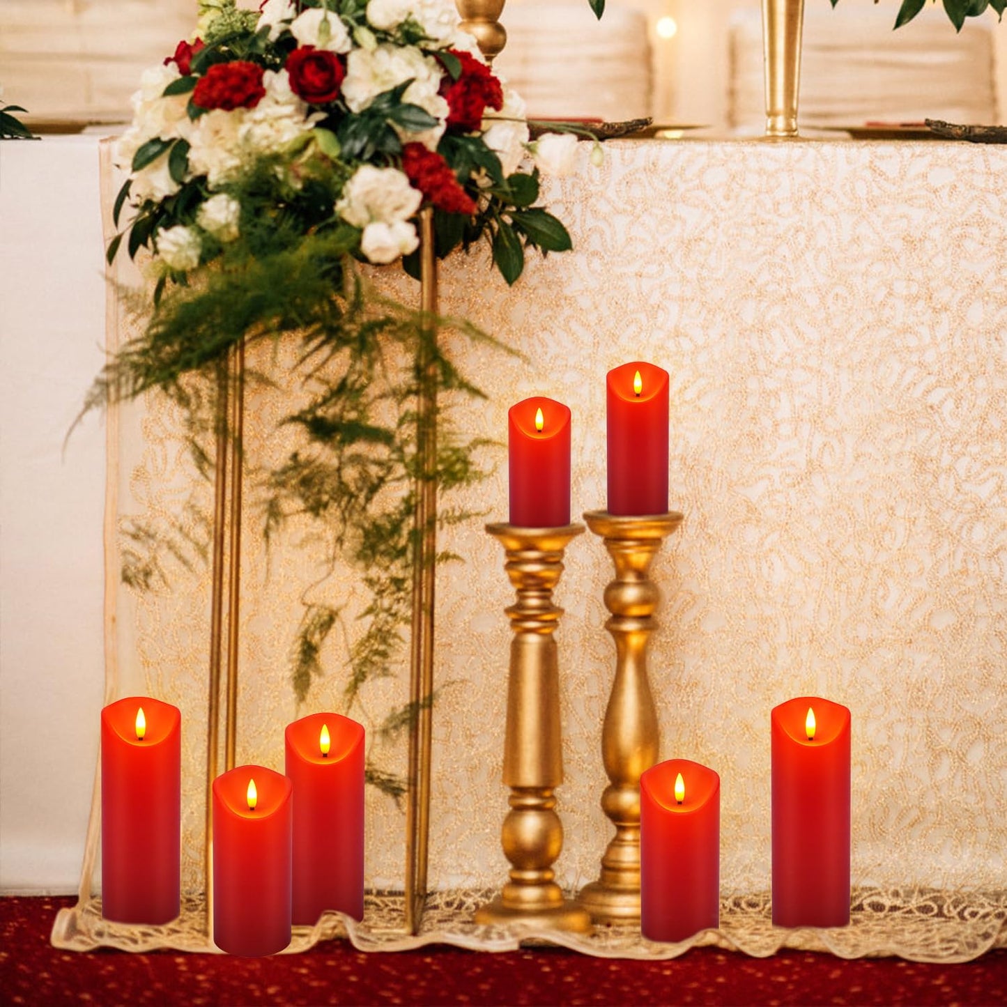 CAKETYCG 24-Pack Red Flameless LED Candles with Remote - Realistic Flickering Battery - Operated Pillar Candles forValentine's Day, Home Decor, Weddings, Parties.