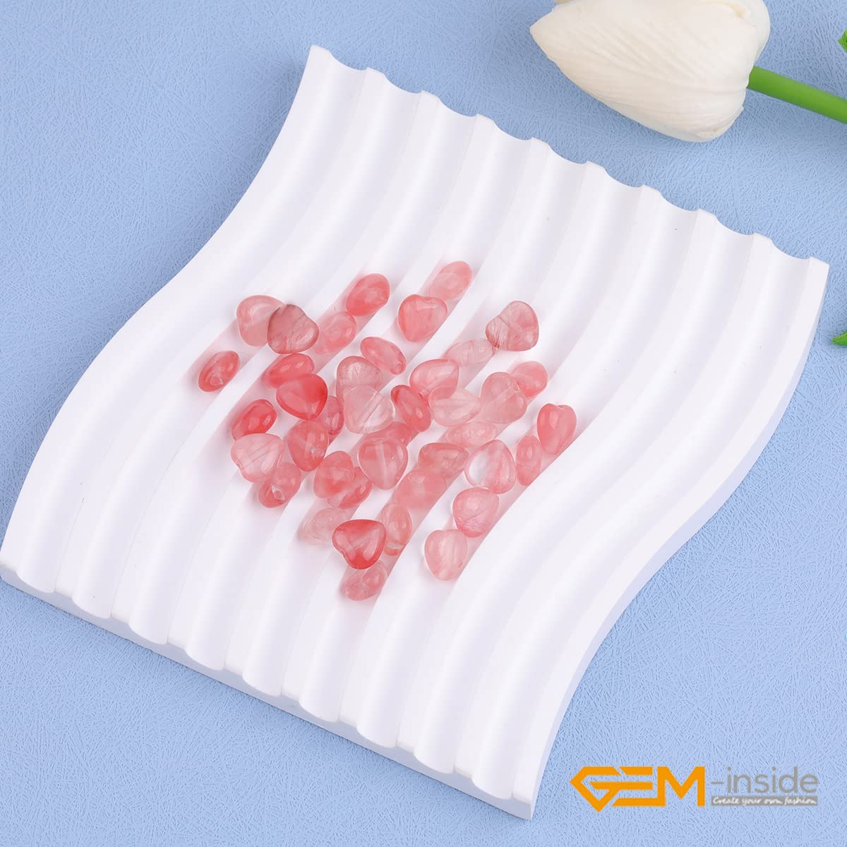 GEM-Inside 10mm Heart Charms Red Pink Waterlemon Crystal Beads for Jewelry Making Full 15" Strand Power Energy Healing Chakra Stone Beads
