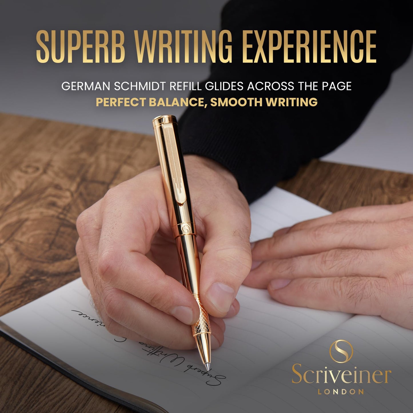 Scriveiner Heavy Gold Rollerball Pen, Award Winning Luxury Pocket Pen with gold plating Finish, German Schmidt Refill, Best EDC Writing Gift Set for Men & Women, Nice Fancy