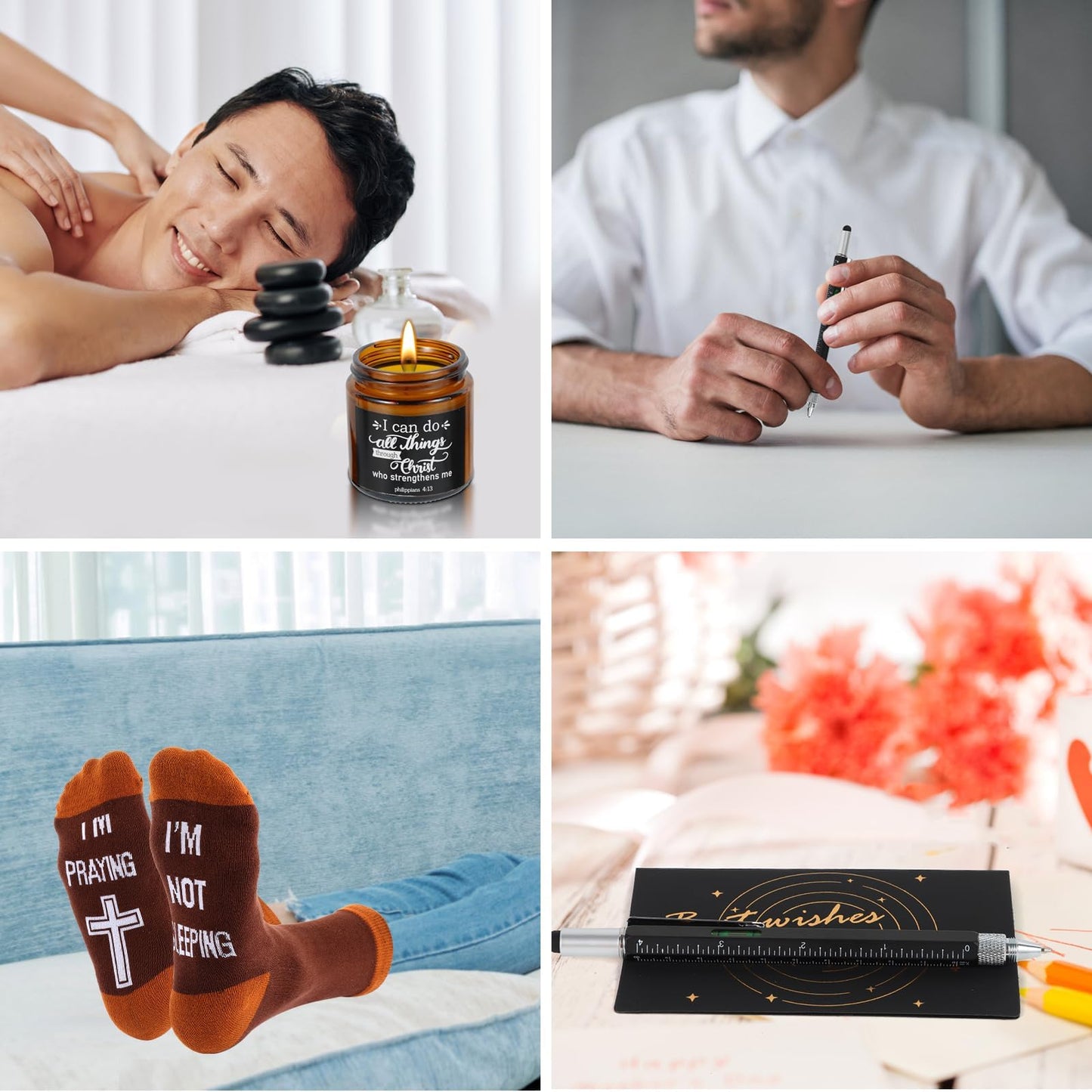Kolewo4ever 9 Pcs Christian Gifts for Men Dad Religious Gifts for Father Spiritual Religious Catholic Gift Box for Male Friends Co-workers