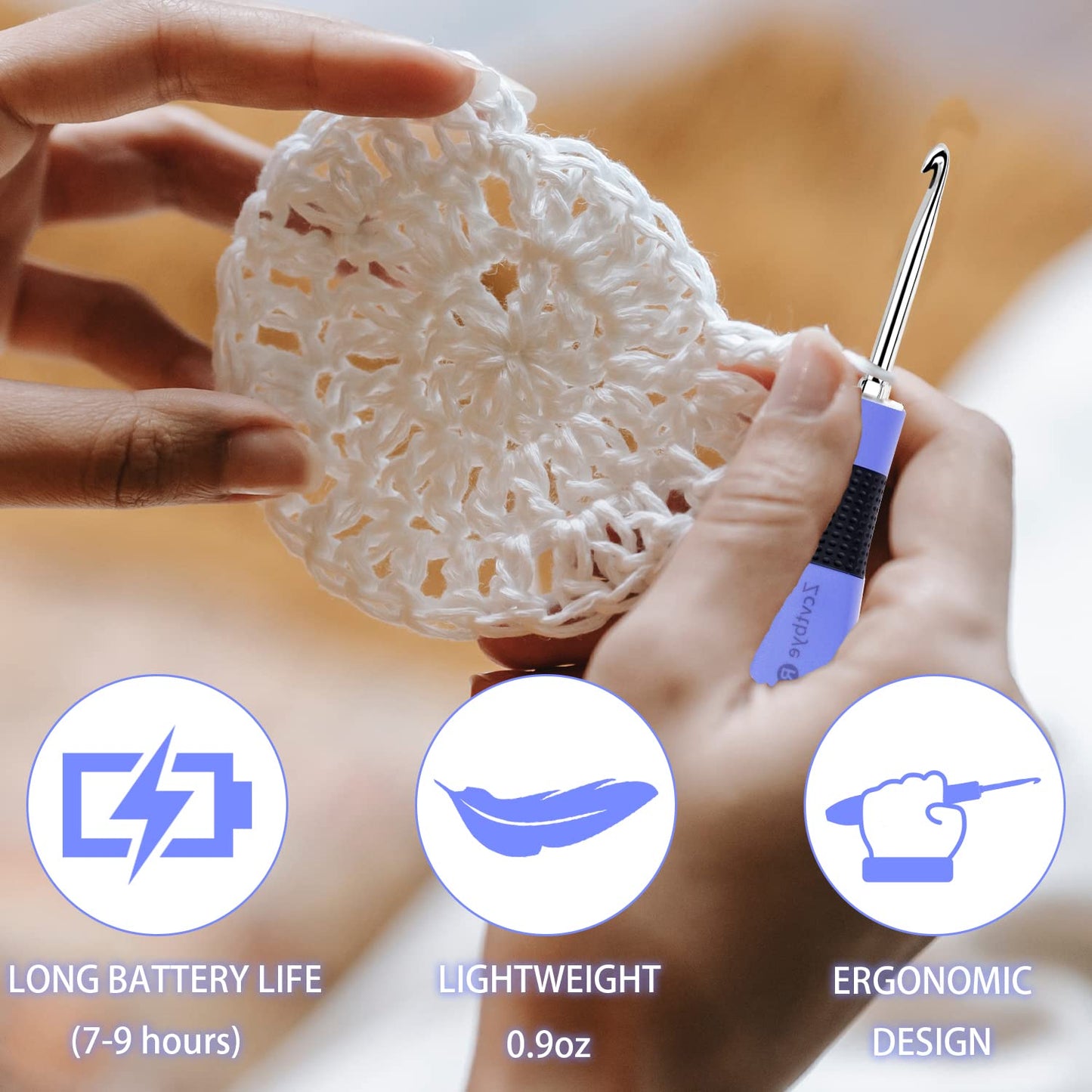 Counting Crochet Hook Set with Case – 12 Sizes Interchangeable Metal Heads (2.0–8.0mm), Rechargeable Light Up Crochet Hook with Digital Counter, Ergonomic Crochet Hooks Kit for Beginners & Experts