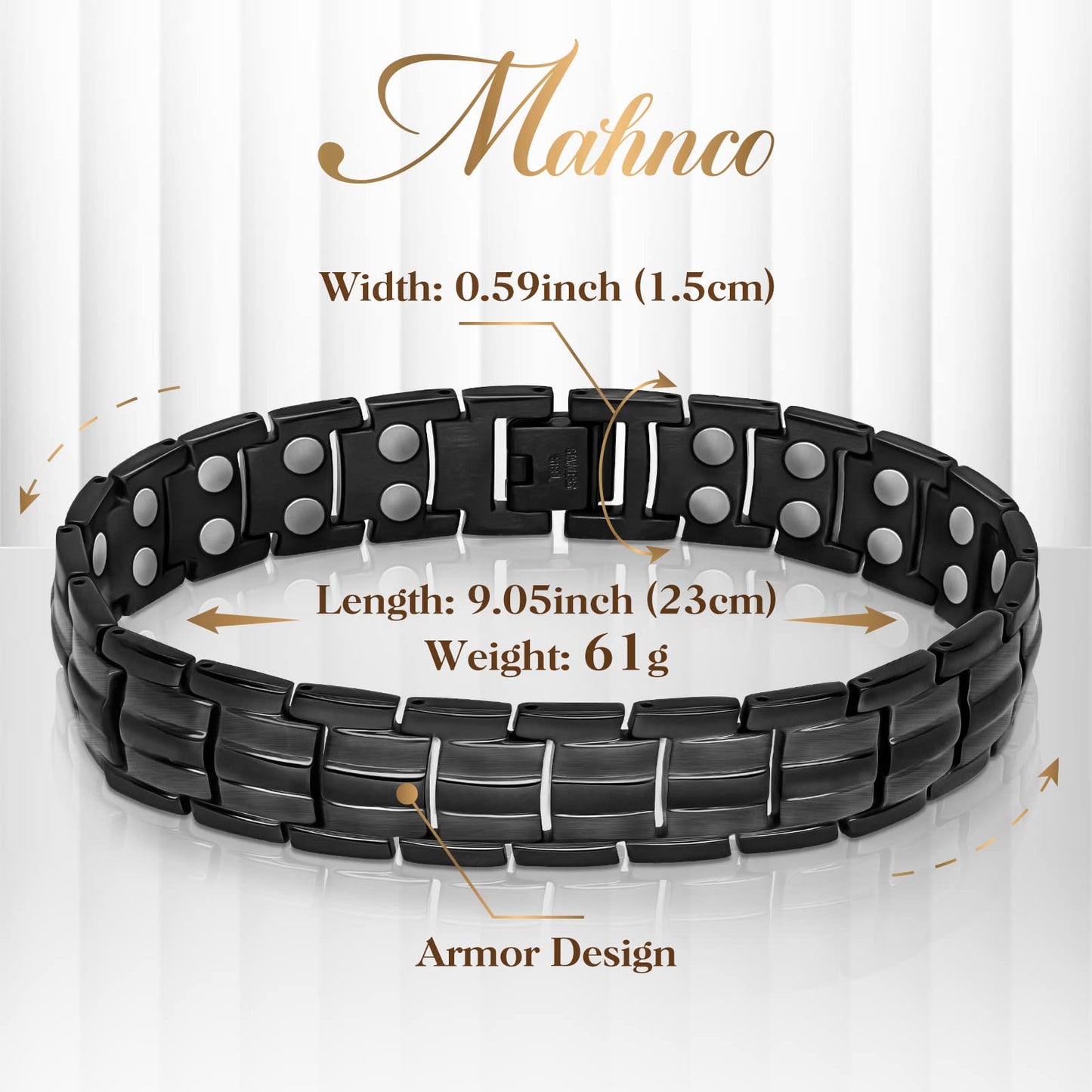 Mahnco Magnetic Bracelets for Men Ultra Titanium Steel Magnetic Bracelet with Double Row Magnets Mens Bracele Adjustable Length with Remove Tool (Black Classic)