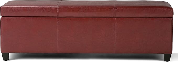 SIMPLIHOME Avalon 48 inch Wide Contemporary Rectangle Storage Ottoman Bench in Red Vegan Faux Leather, Assembled, for the Living Room, Entryway and Family Room