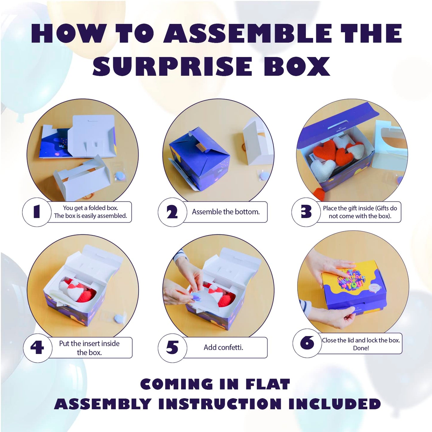 FETTIPOP Birthday Gift Box KIT (White), Gift Box Exploding Confetti, Surprise Prank Box Pop Up 7.2x5.5x4.3 in.