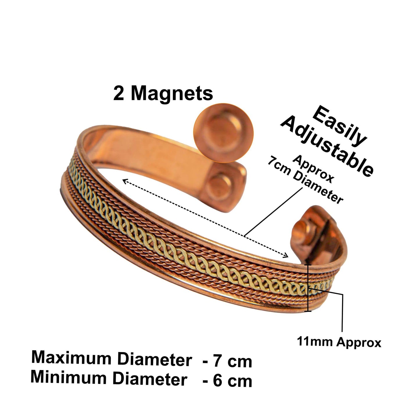 Wonder Care 100% Pure Copper Bracelets for Women | Solid and High Gauge Pure Copper Bracelet | Adjustable Free Size Rakhi Bracelet for Brother