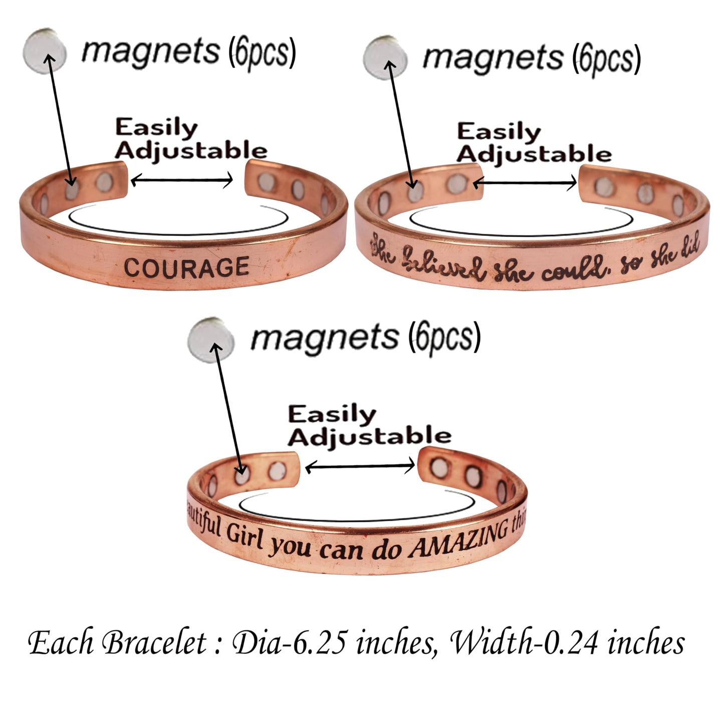 Touchstone copper bracelets | gift for men women |adjustable 100% pure solid real magnetic jewelry | handmade bracelet set combo | rope braided tibetan bangles. Set of 3 different messages engraved.