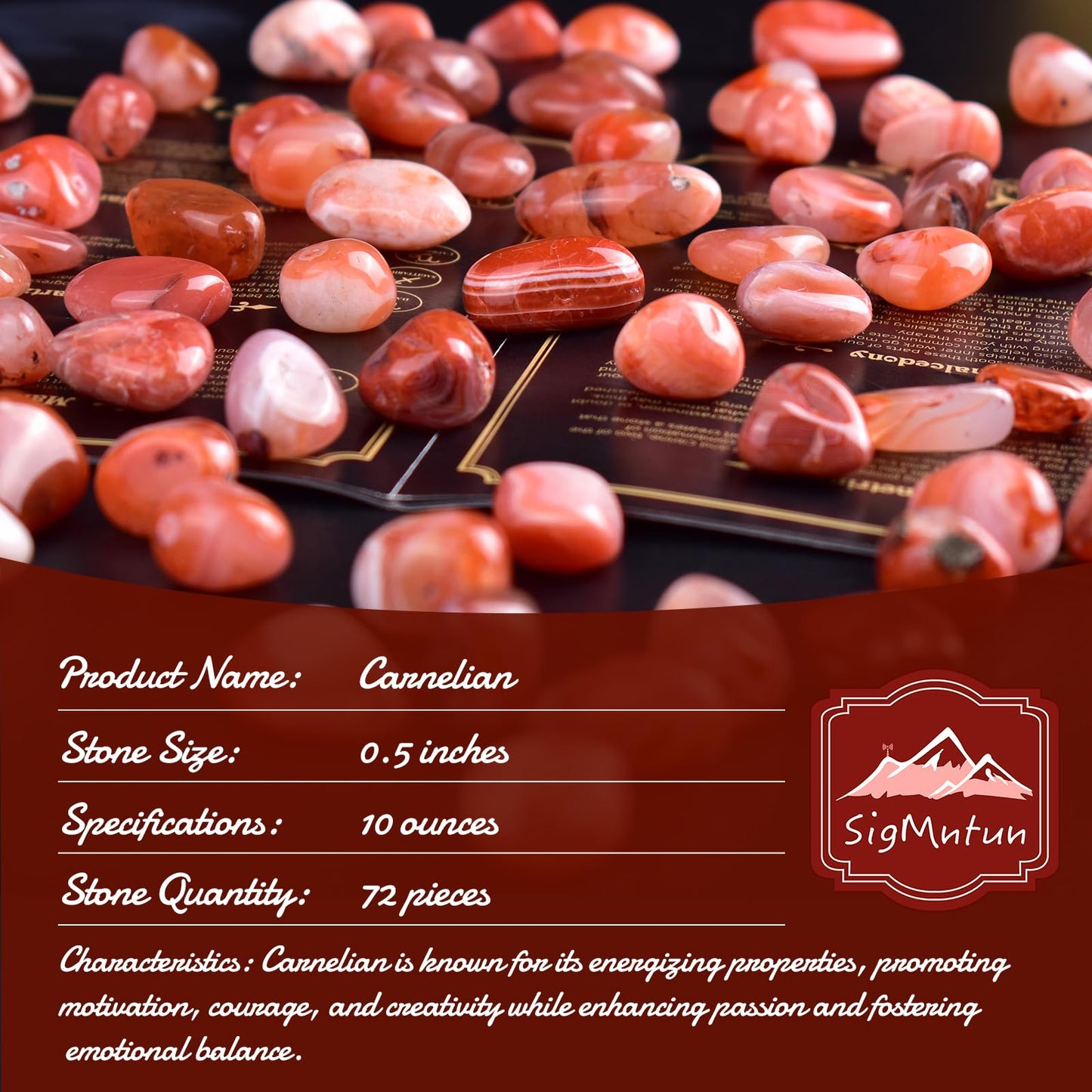 SigMntun Polished Carnelian Crystal Stone Set - 72 Pcs, 0.5" 10 oz Handpicked Tumbled Gemstones Rocks Quartz, Pebbles for Reiki, Chakra, Healing, Home Decor, 0.5" - 10 oz Mahogany Obsidian