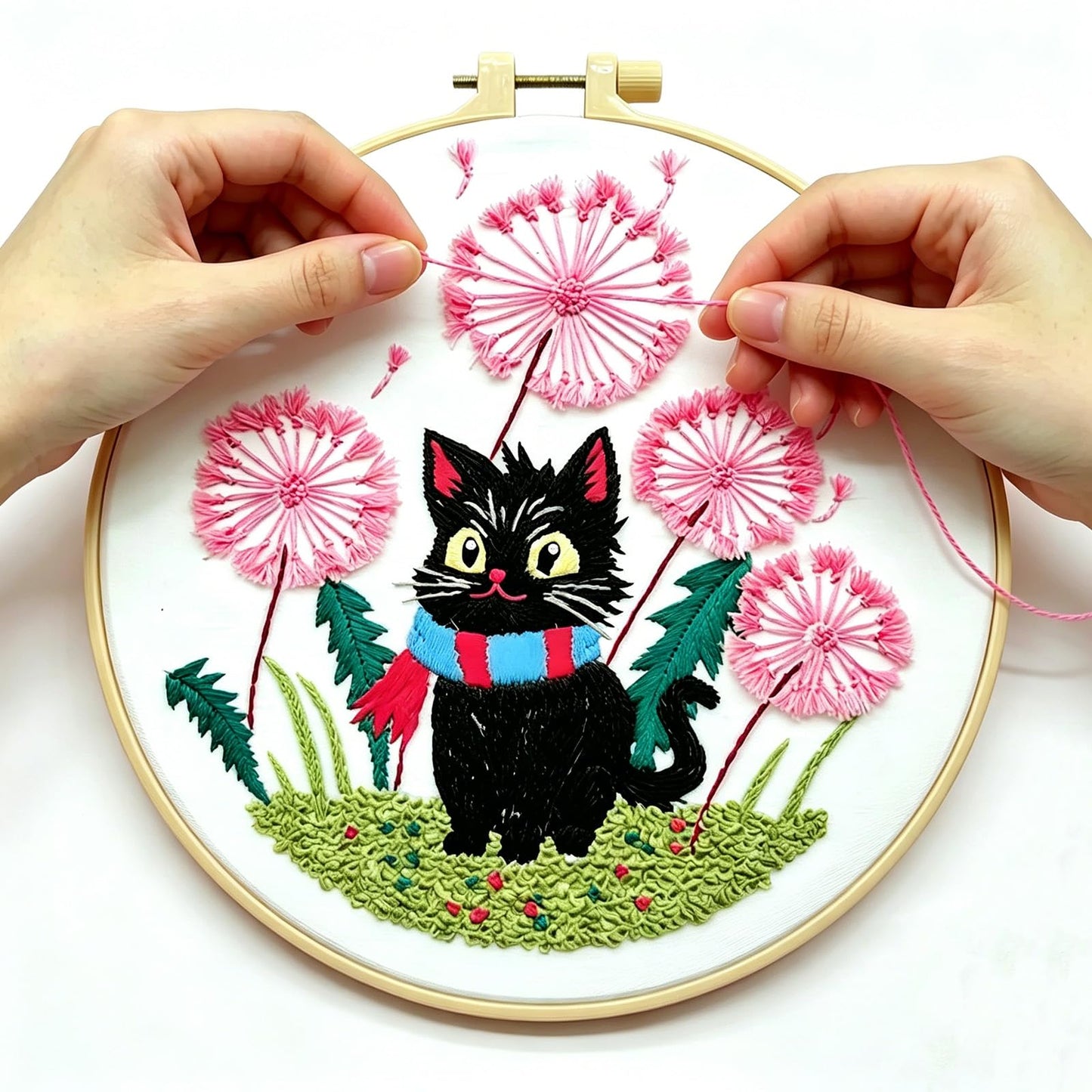 CHIYOSING Embroidery Kit for Beginners Adults, 4 Cat Pattern to Learn Over 30 Different Stitches,Includes Step-By-Step Instructions,Sharp Scissors and 2 Exquisite Hairpins and Multiple Accessories.
