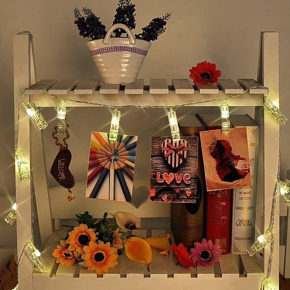 20 LED Photo Clip Fairy String Light,Indoor Outdoor Battery Box Powered,Remote,8 Modes,Timer,Valentine's Day Gift for Hanging Picture,Card,Artwork,Memos in Dorm,Bedroom,Wall Decoration (Warm White)