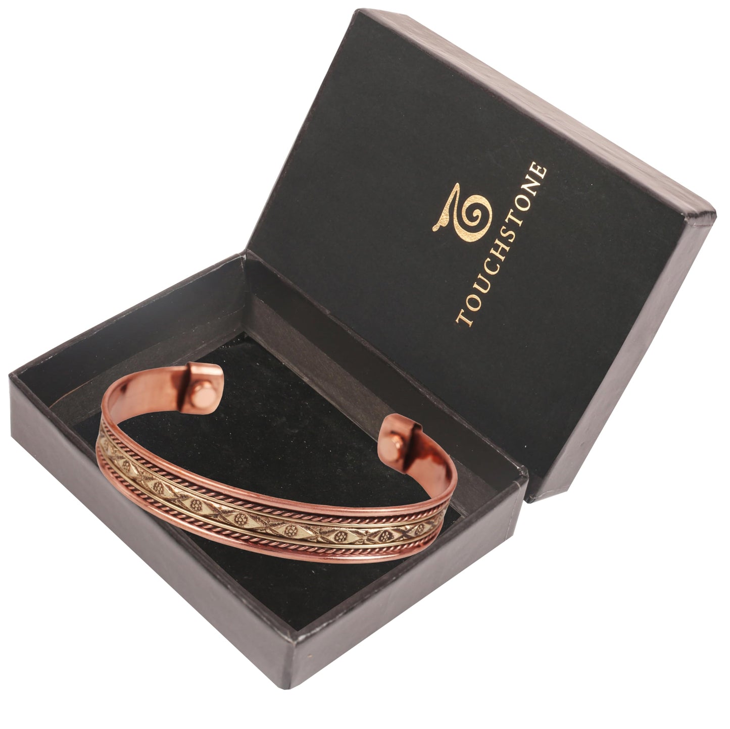 Touchstone Handcrafted Copper Brass Beautiful Attractive Patterns Magnetic Tibetan Bracelet In Two Tones For Men And Women.