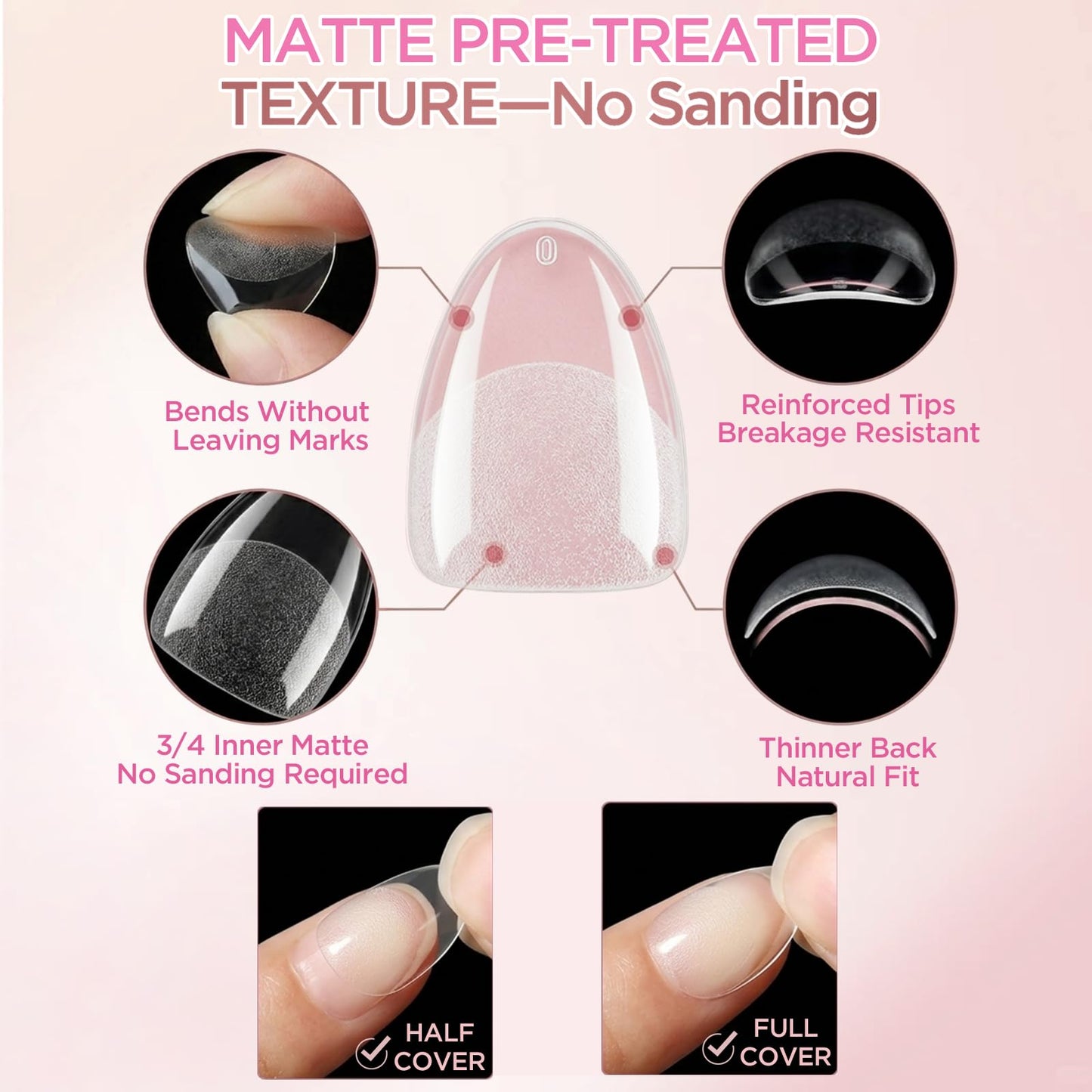 LOVEALERT Press on Nails Short Almond Shape – 510Pcs Soft Gel Nail Tips Full Cover False Nails for DIY Manicure at Home, 15 Size Pre-Shaped Acrylic Press On Nails Soak Off Easy Nail Extensions