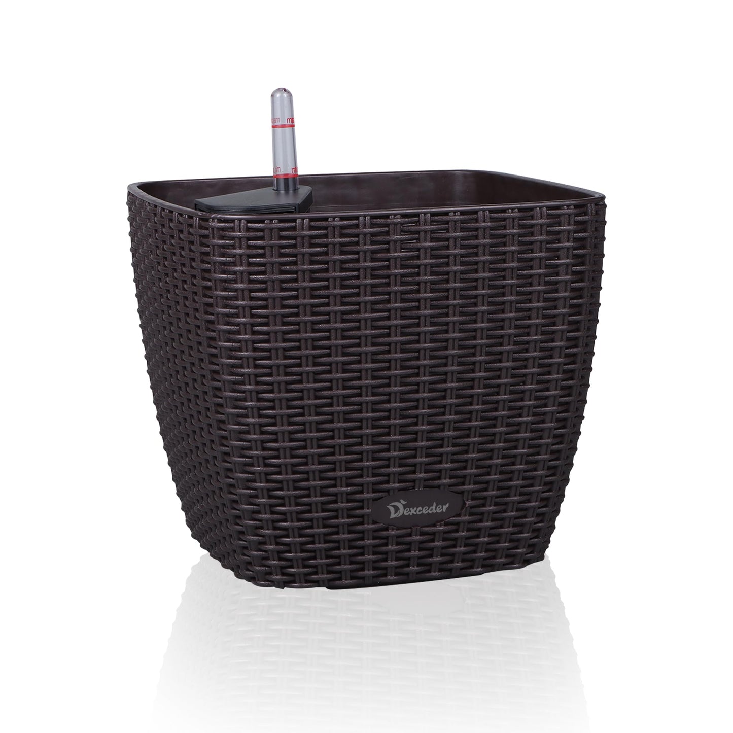 Dexceder 9x8 Self Watering Planter Indoor Outdoor, Inner Mat Design, Thickened Table Flower Plant Pot with Water Level Indicator (Brown Rattan)