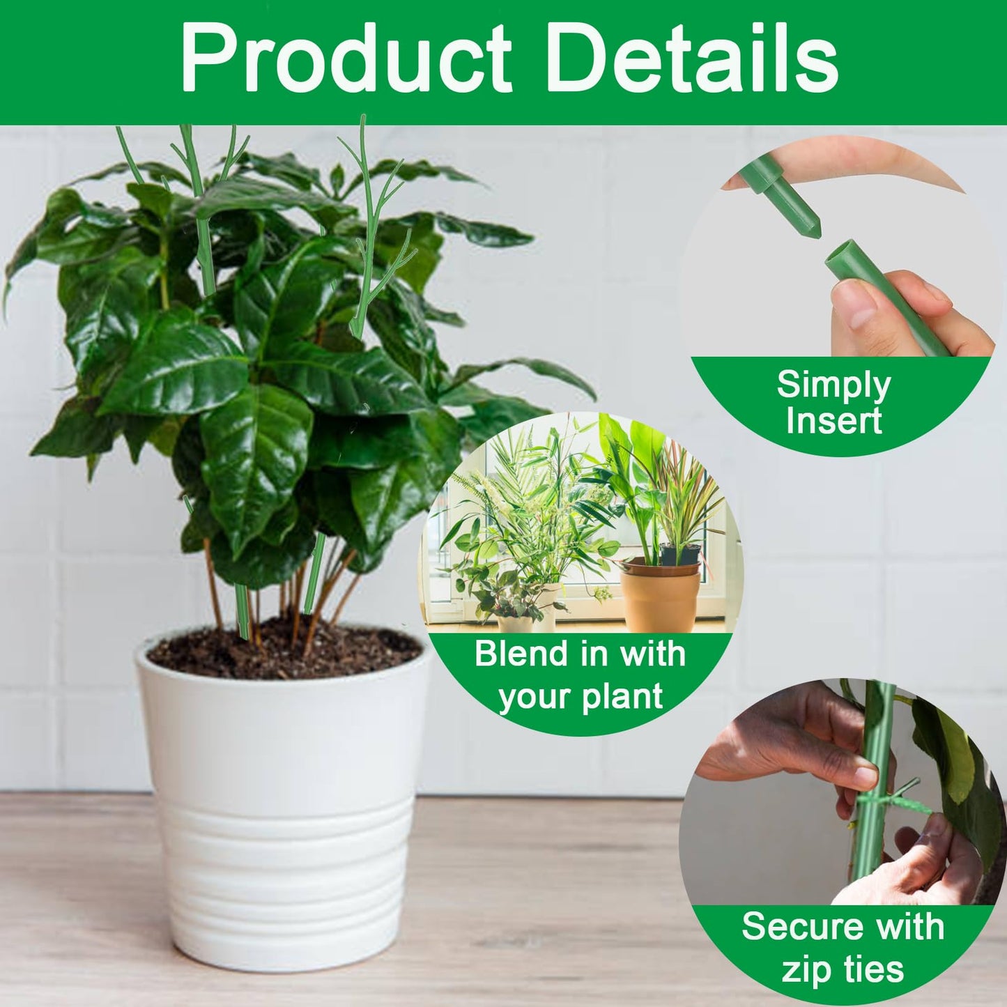 Orgrimmar 10 Pack Monstera Plant Support Stakes Adjustable Length with Green Ties for Indoor Outdoor Climbing Plants