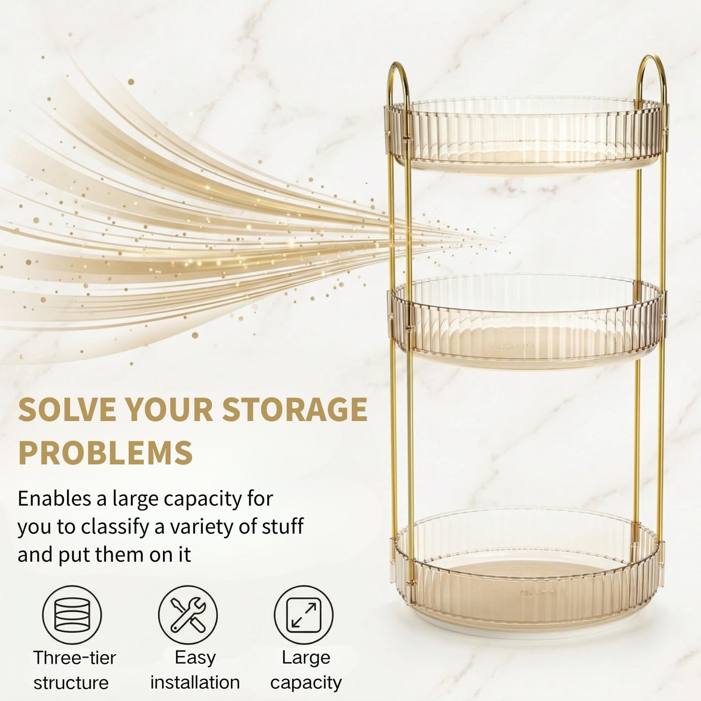 Cididu 360 Rotating Makeup Organizer, 3 Tiers Plastic Bathroom Spinning Holder Rack, Round Lazy Susan Organizer, Large Capacity Countertop Shelf for Cosmetics, Perfume, Skincare, Spice, Toiletries