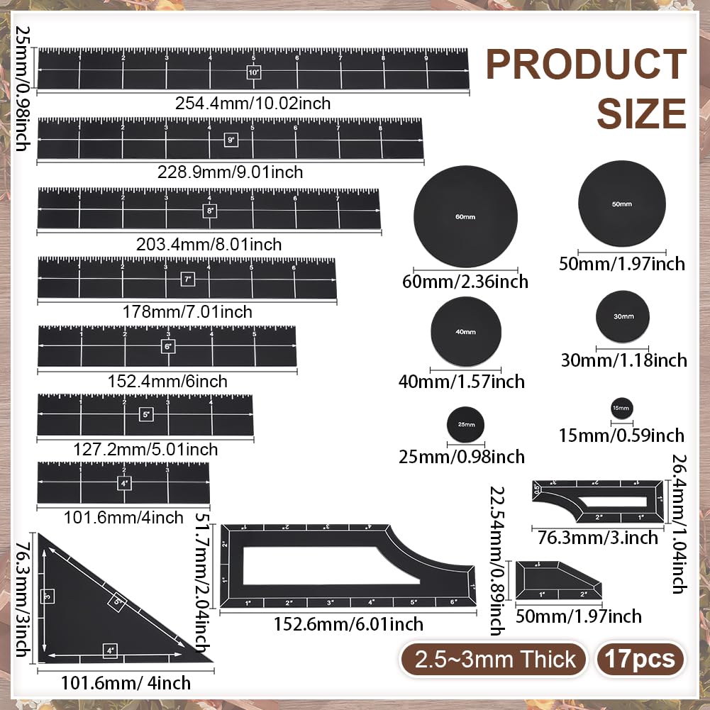 BENECREAT 17Pcs Black Objective Point Markers, Acrylic Objective Makers Ruler Set War Games Measuring Ruler, Round Objective Marker Gaming Accessory for Tabletop Wargames