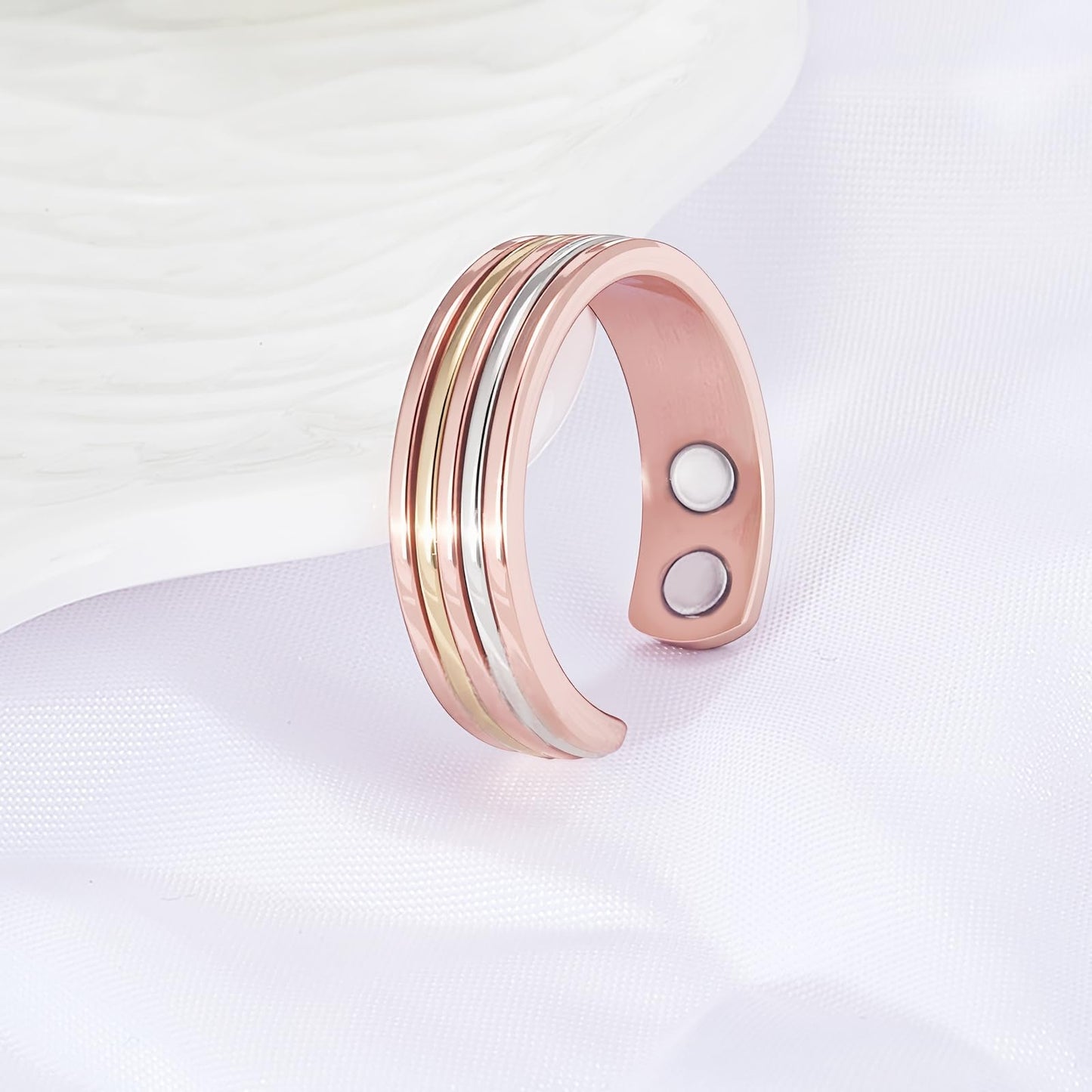 MagSølv Copper Rings for Women, 99% Pure Copper Adjustable Magnetic Ring with 3500 Gauss, Tricolor Gold Jewelry Gift