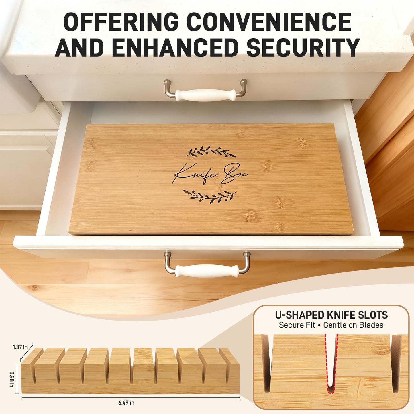 Upgraded Lockable Large Bamboo Knife Storage Box with Magnetic Removable Knife Blocks for Easy, Quick and Safe Culinary Tools Storage, Keyless Kitchen Combination Lock Box, Great Kitchen Gifts