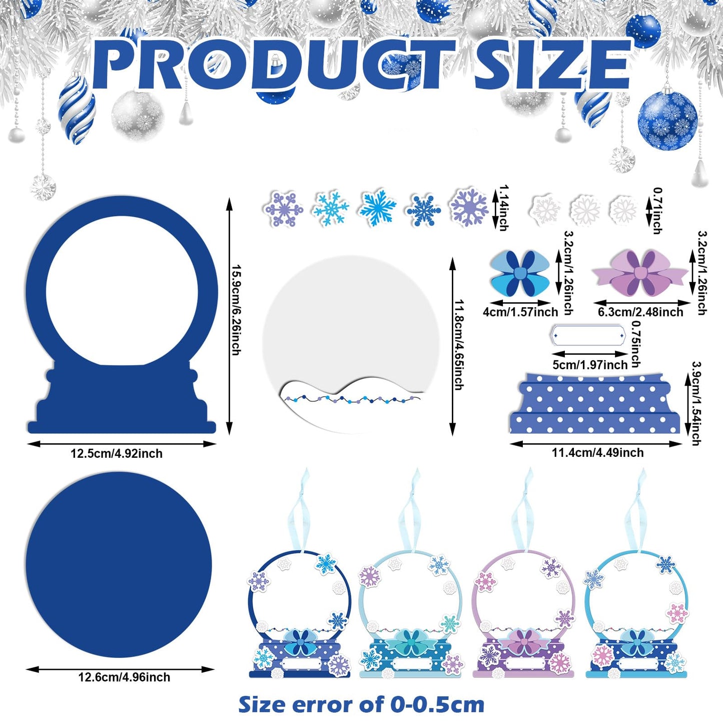 Barydat 24 Set Winter Picture Frame Craft Kits Paper Snow Globe Crafts for Kids Bulk Christmas Tree Ornament DIY Winter Photo Frame Crafts for Home Classroom Activities Party Decoration