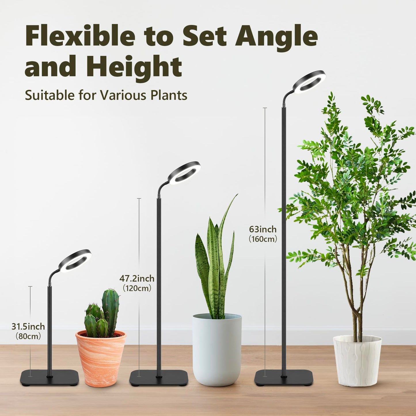 Vsoke Grow Light for Indoor Plants, 20W Full Spectrum LED Plant Lamp with 63" Adjustable Height Stand, 150 LEDs Brighter Grow Lights with Auto Timer, 10 Dimmable Levels for Small to Tall Plants