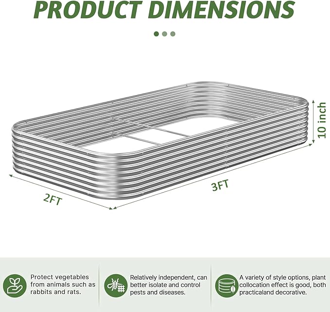 3 Pack Corrugated Galvanized Steel Raised Garden Bed Outdoor, Metal Above Ground Garden Bed for Vegetables and Flowers, Raised Beds for Gardening-3x2FT