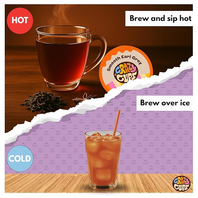 Crazy Cups Smooth Earl Grey Tea Pods, 22 Count | Kosher Certified Black Tea Blend with Licorice Root & Star Anise, K Cup Compatible, Bold Bergamot Flavor, Gluten Free, Vegan