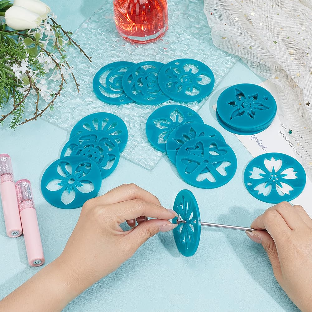 BENECREAT 15Pcs Set Acrylic Soap Mold Kaleidoscope Pull Through Mold Flower Shape Mold with Stainless Steel Stick for DIY Craft, Candle & Cake Decoration