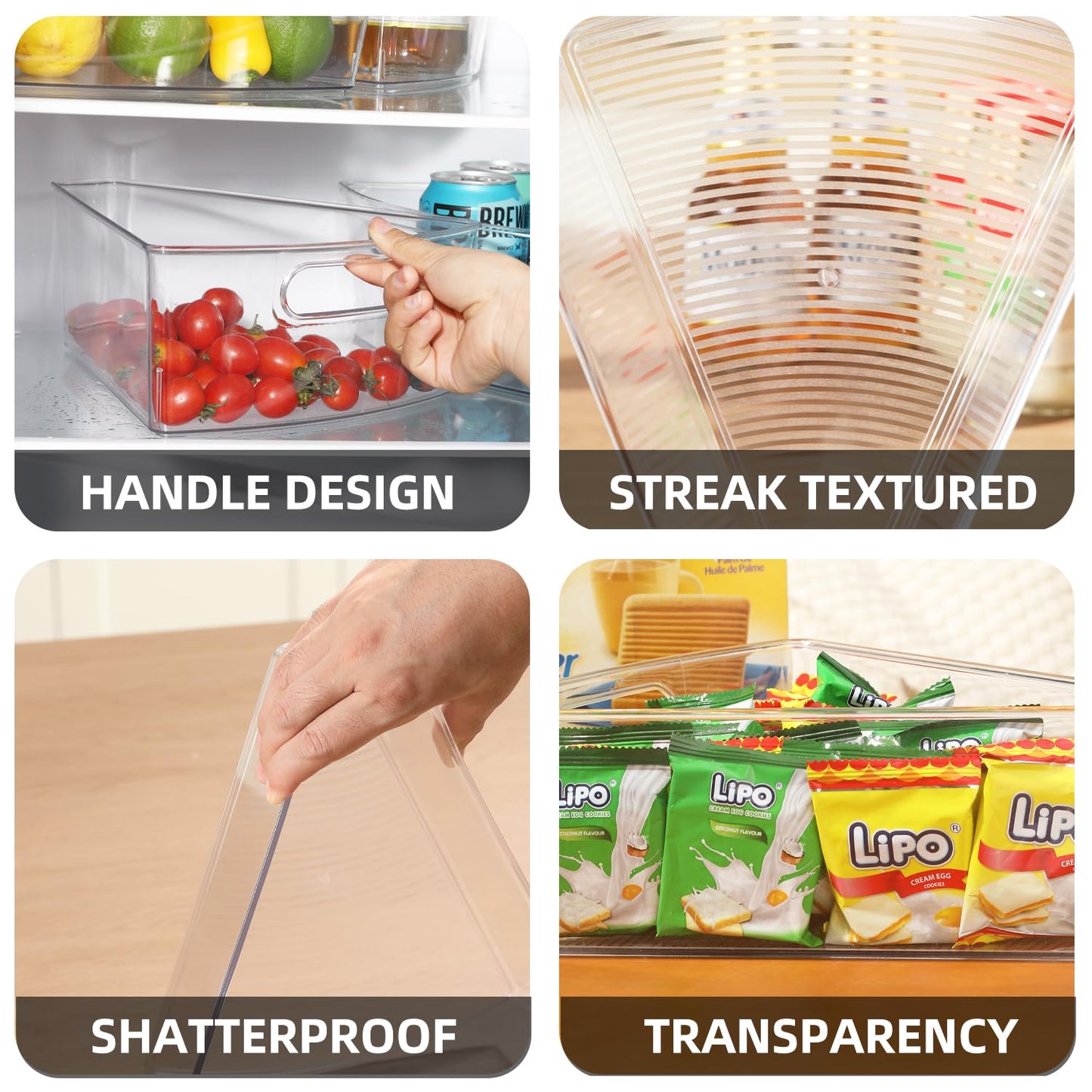 OMNISAFE Lazy Susan Organizer Bins,10.2”x 9.4”x 4”, 26" Diameter Clear Durable Kitchen Cabinet Storage Bin Set with Handle, Food Safe, Non-Slip Pads, BPA Free
